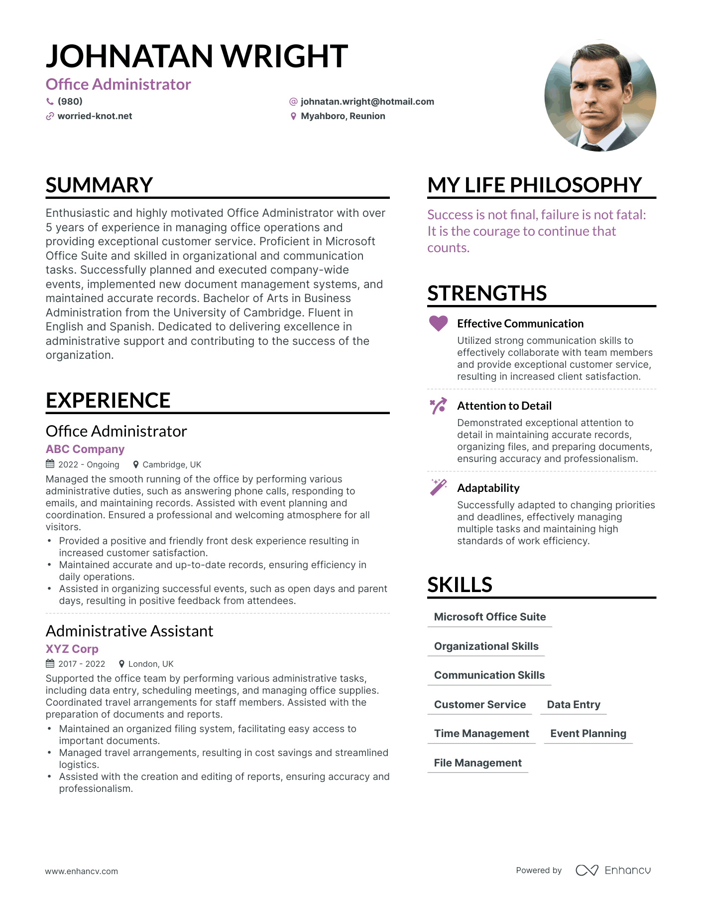 Office Administrator resume example