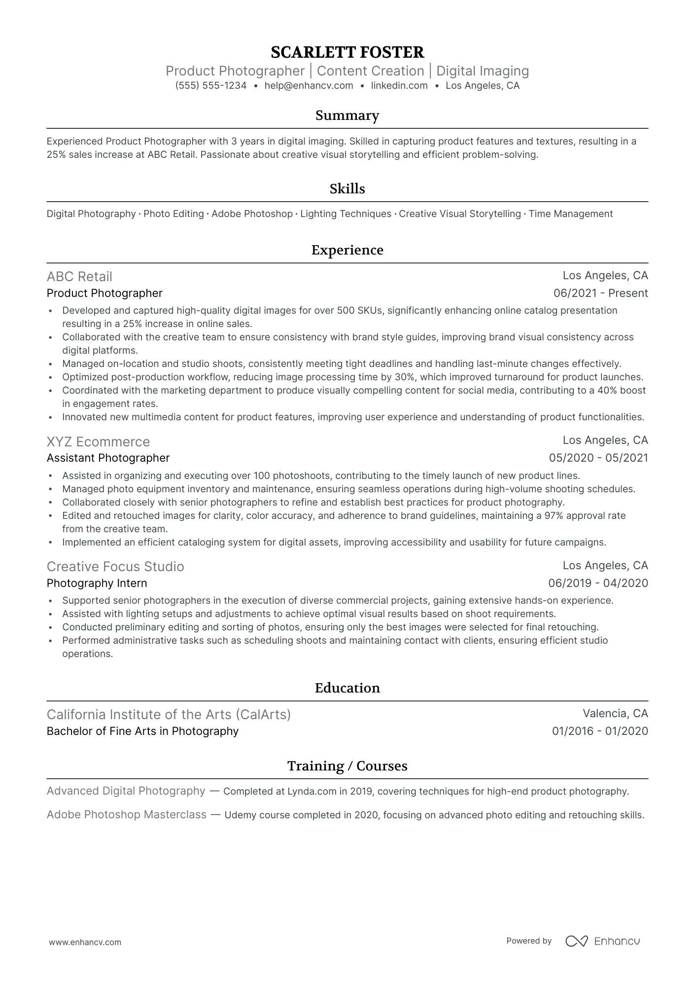 Product Photographer resume example