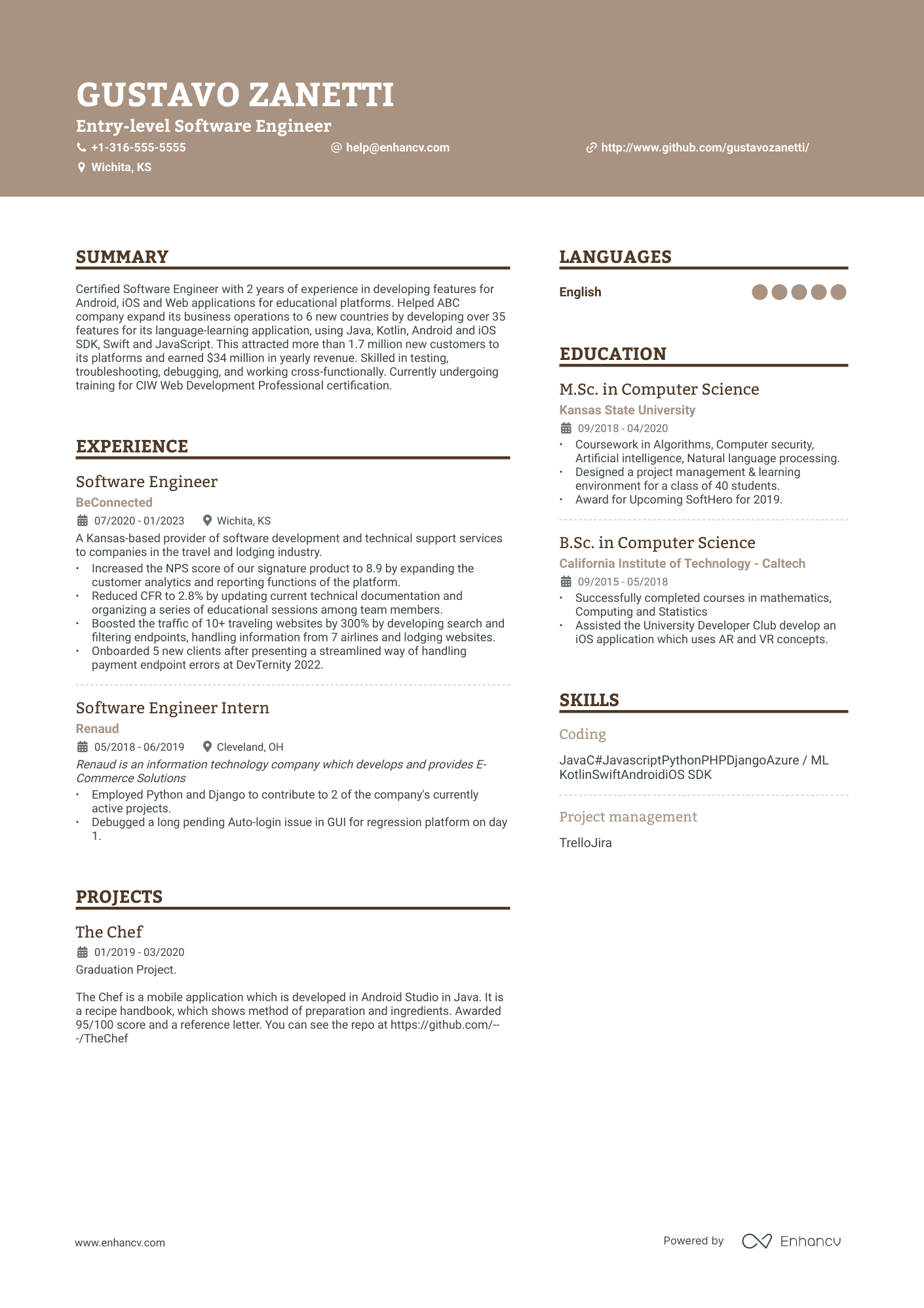 Entry Level Software Engineer resume example
