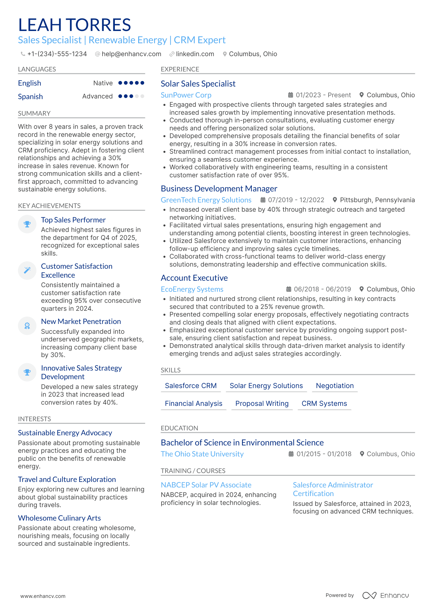 Solar Sales resume example
