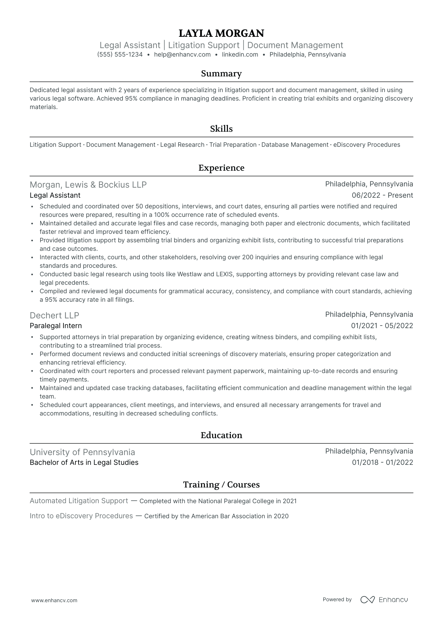 Certified Paralegal resume example