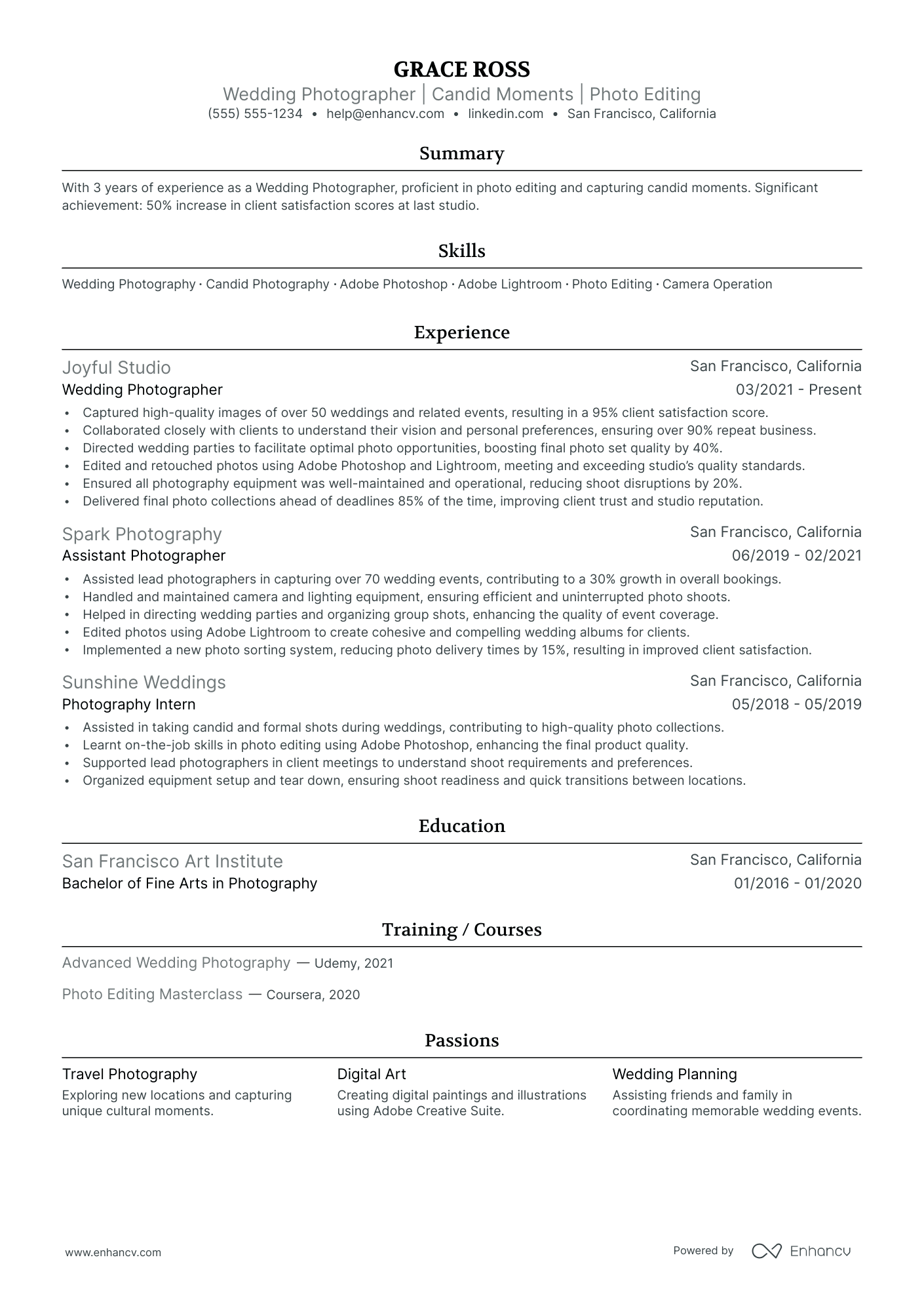 Wedding Photographer resume example