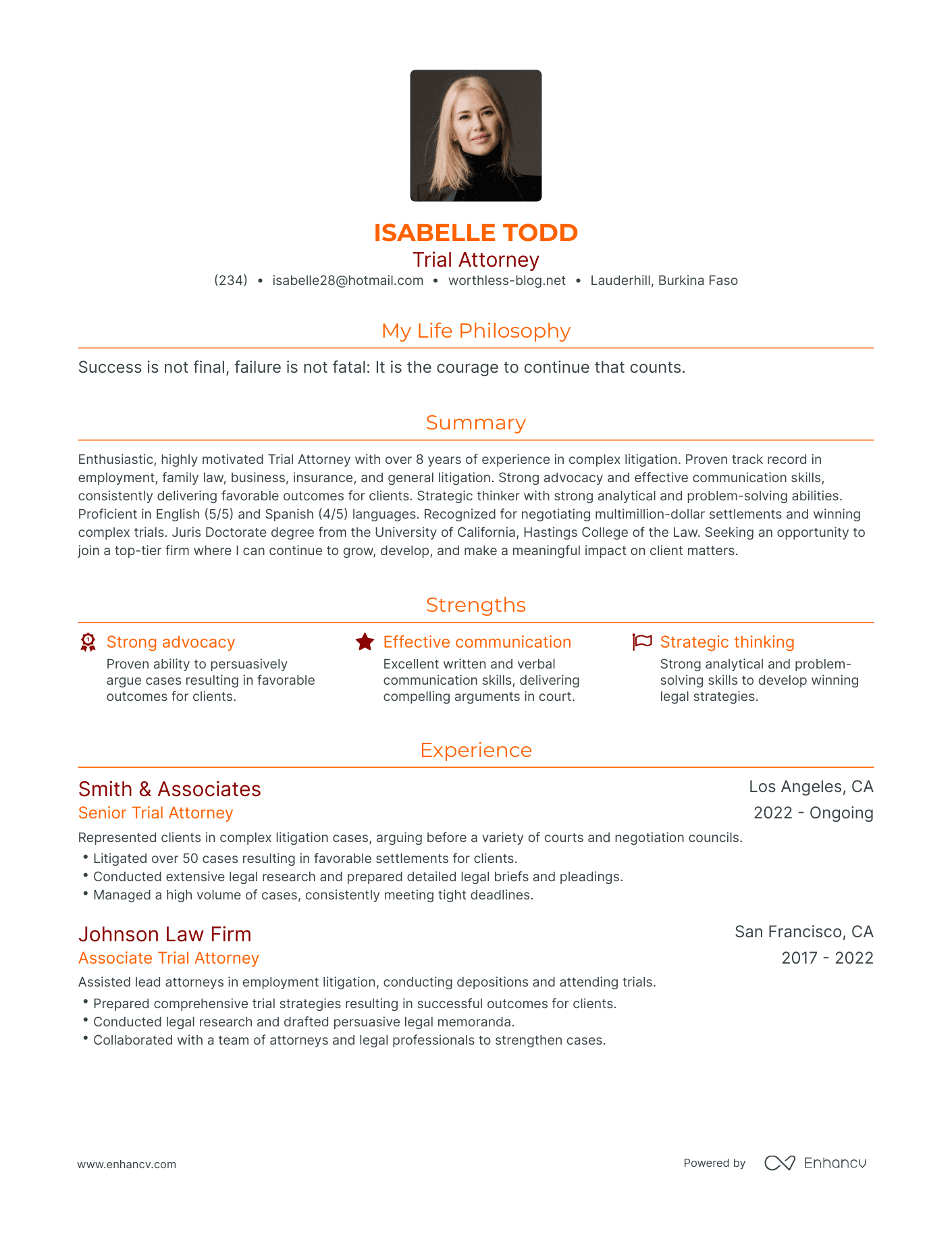 Modern Trial Attorney Resume Example
