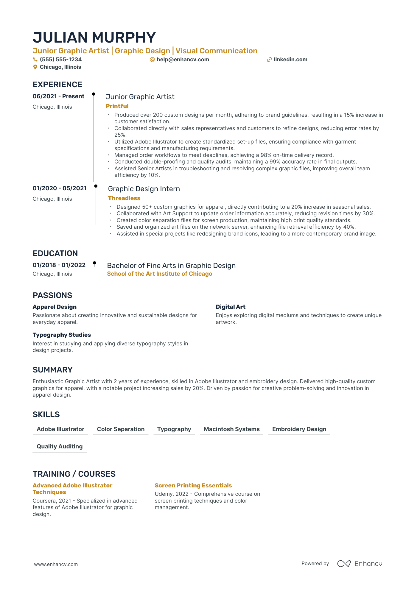 Graphic Artist resume example