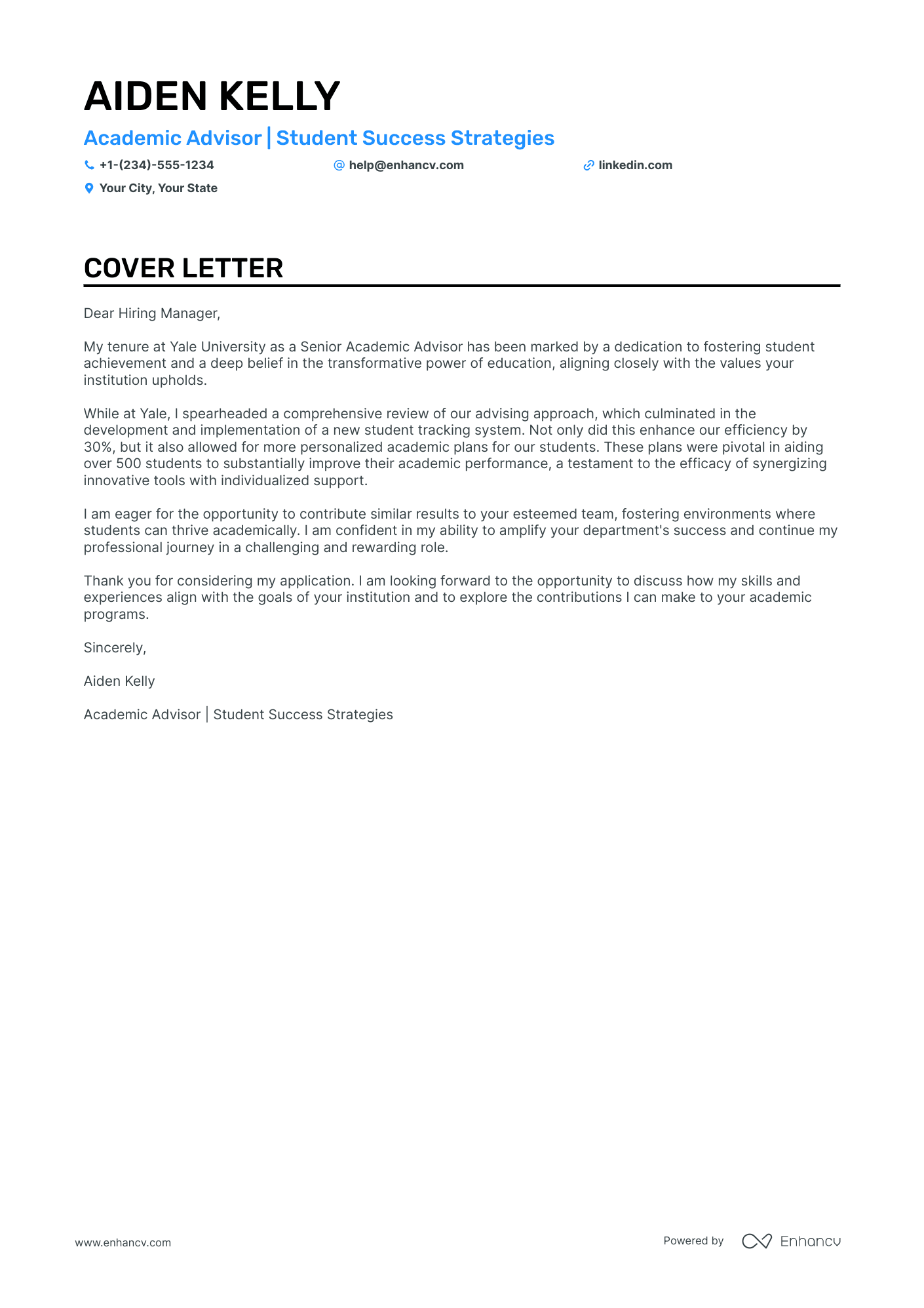 Academic Advisor cover letter