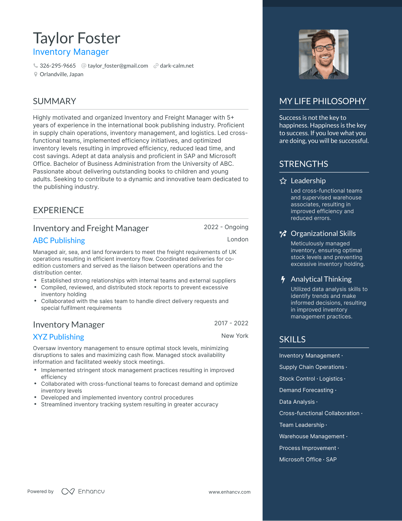 Modern Inventory Manager Resume Example