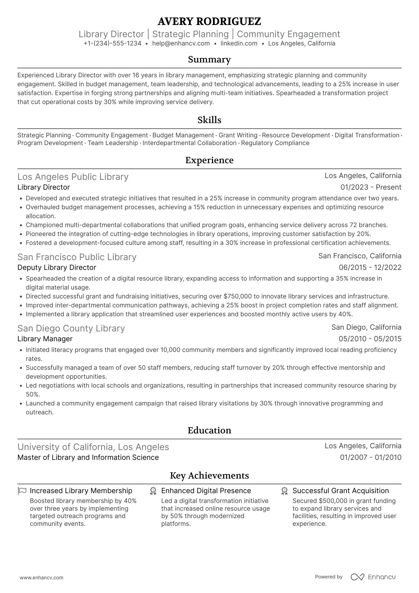 Library Director resume example