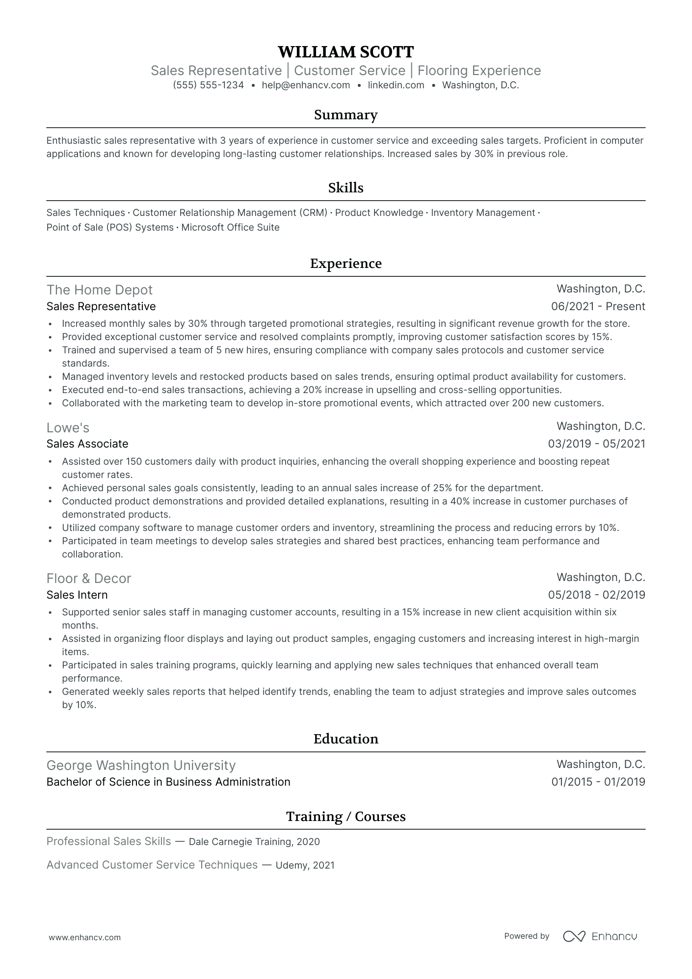 Flooring Contractor resume example