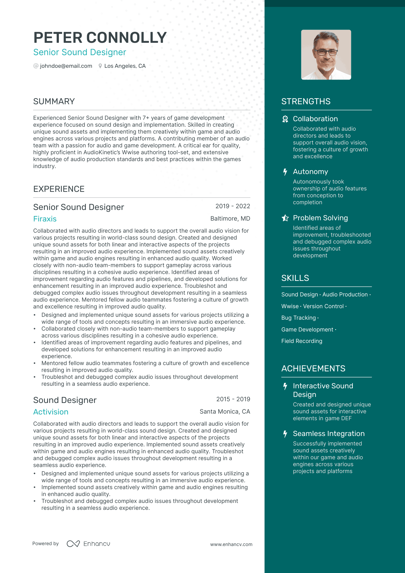 Sound Designer resume example