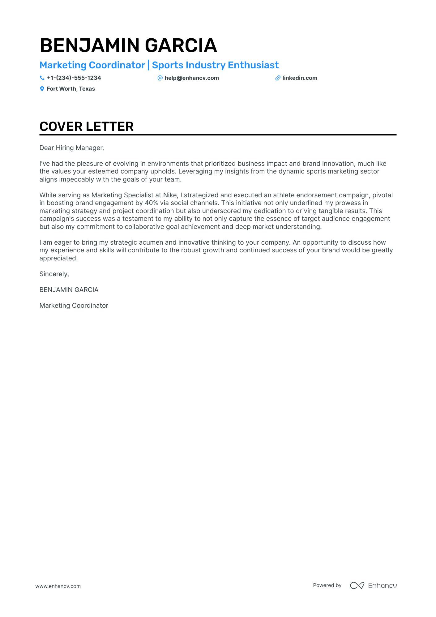 Sports Marketing cover letter