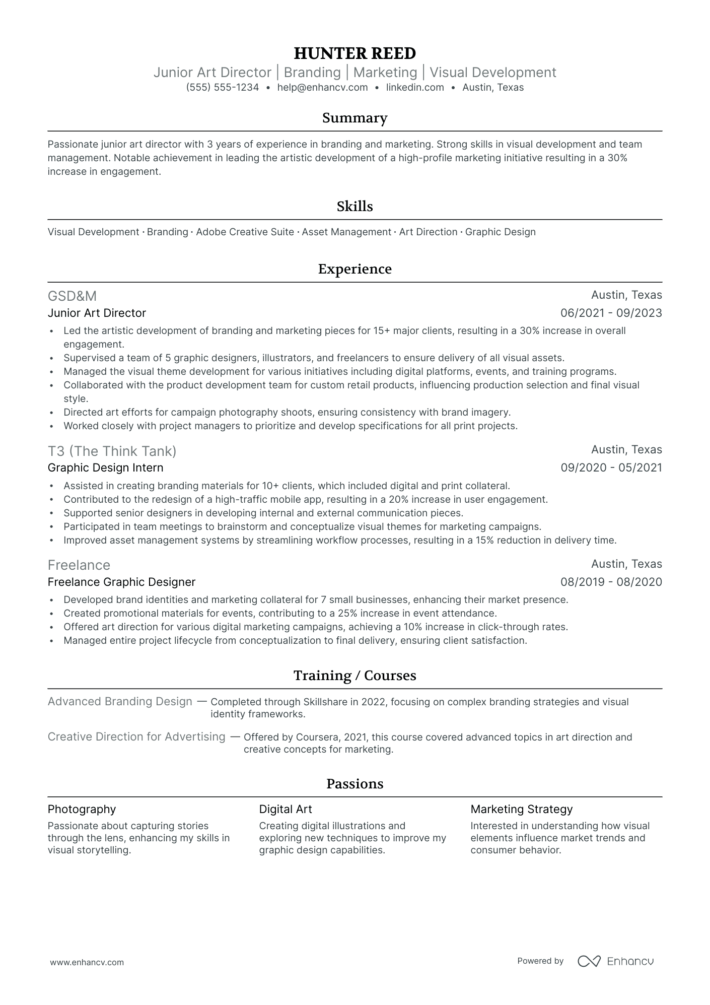 Film Art Director resume example