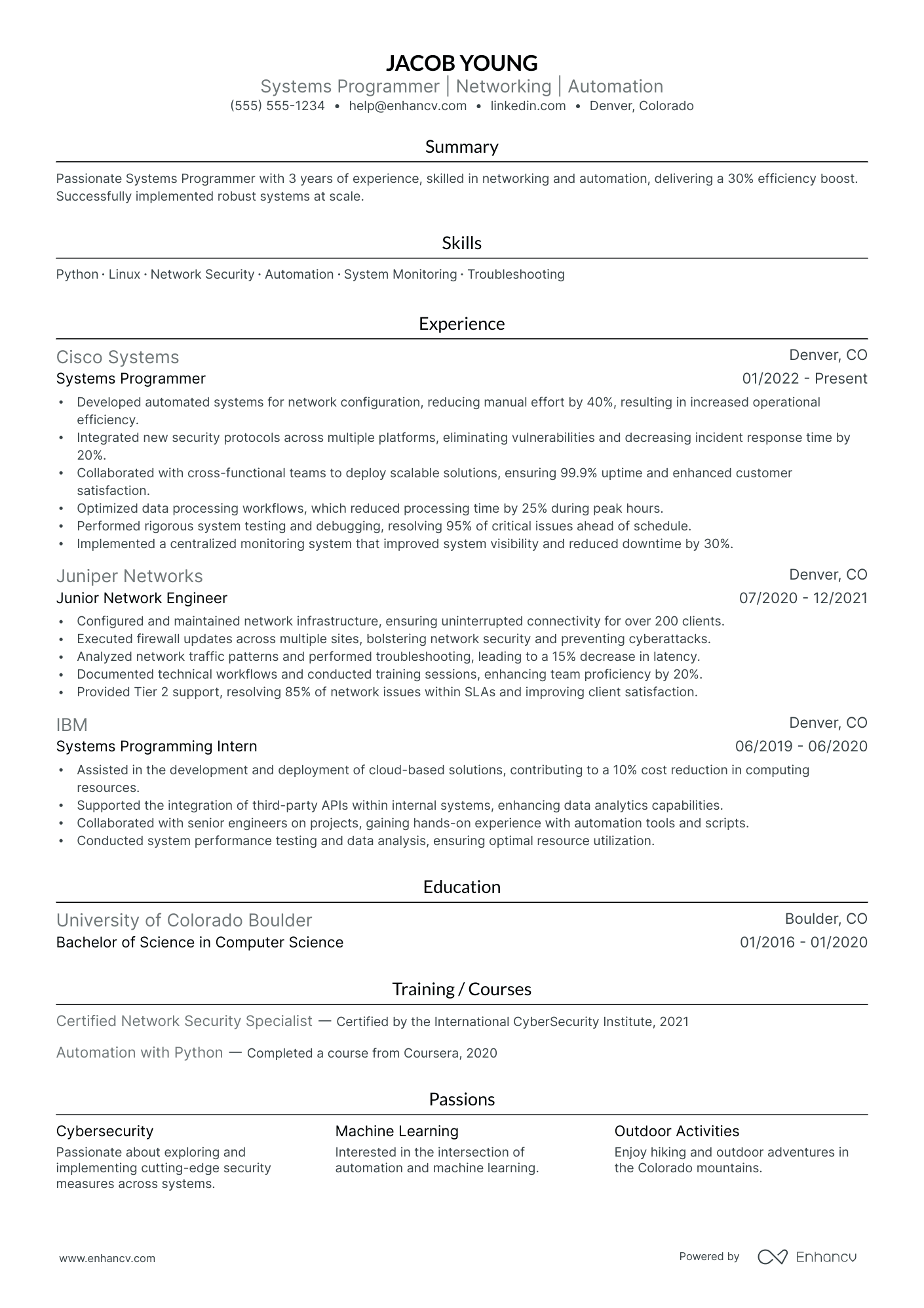 Systems Programmer resume example