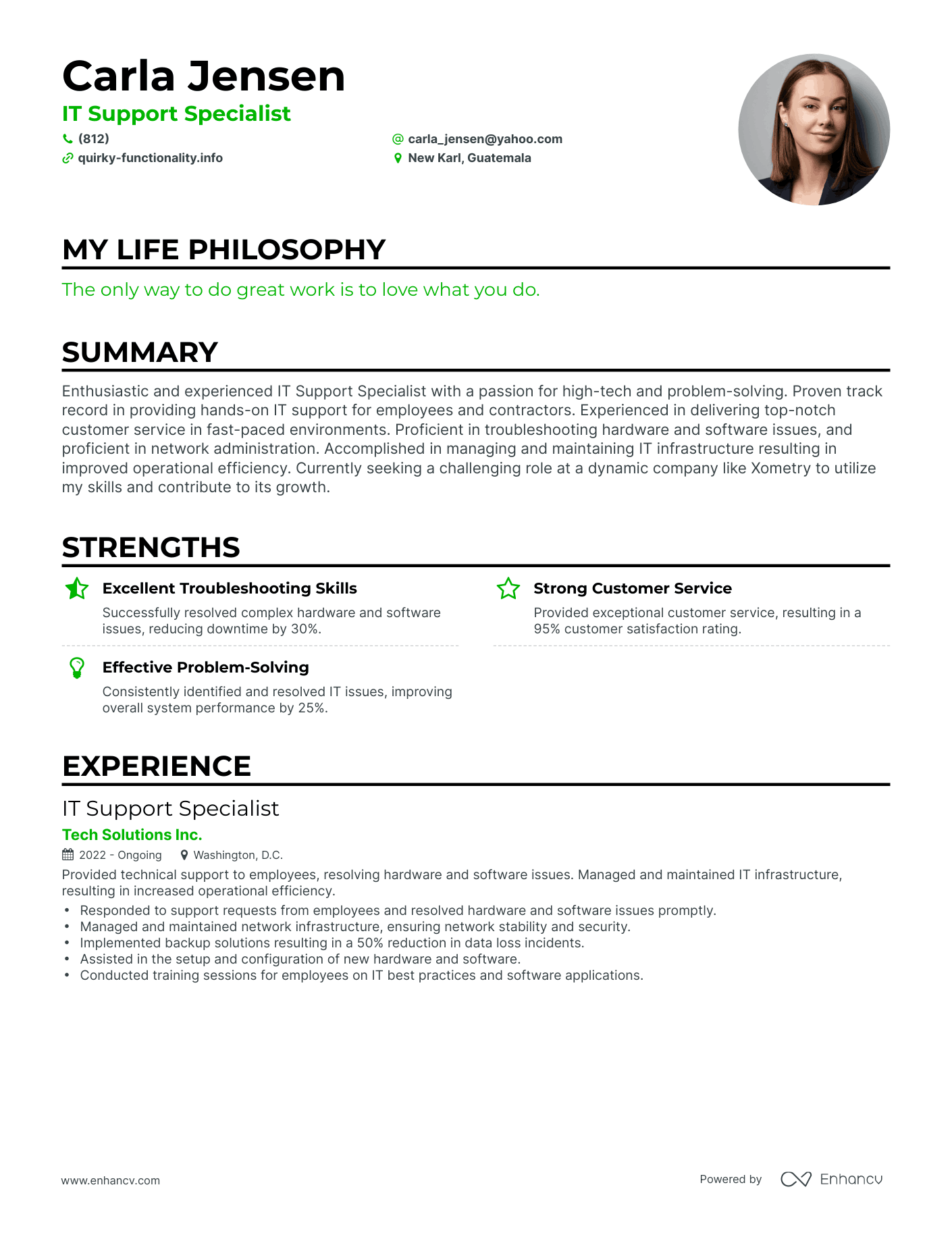 Creative IT Support Specialist Resume Example
