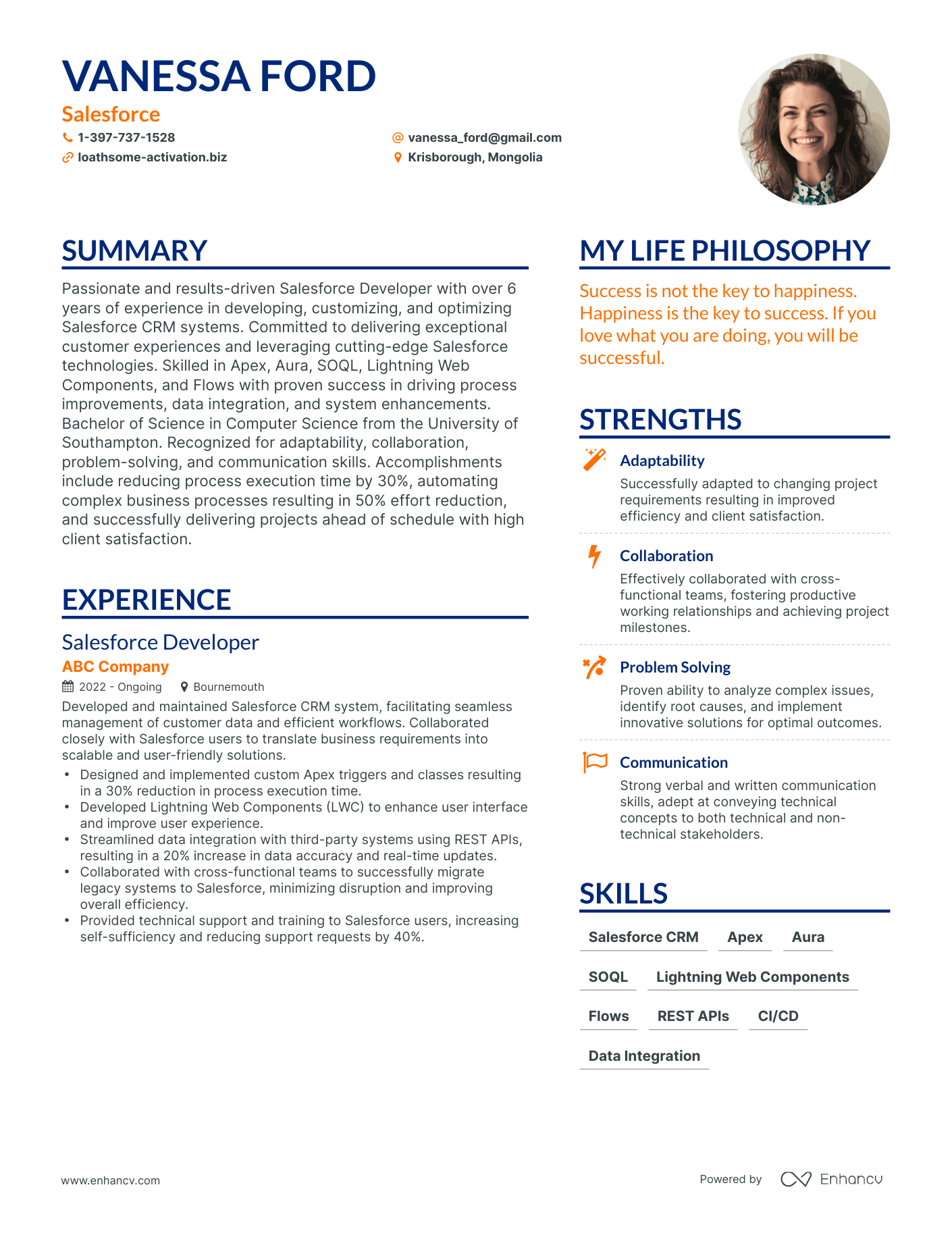Salesforce resume example