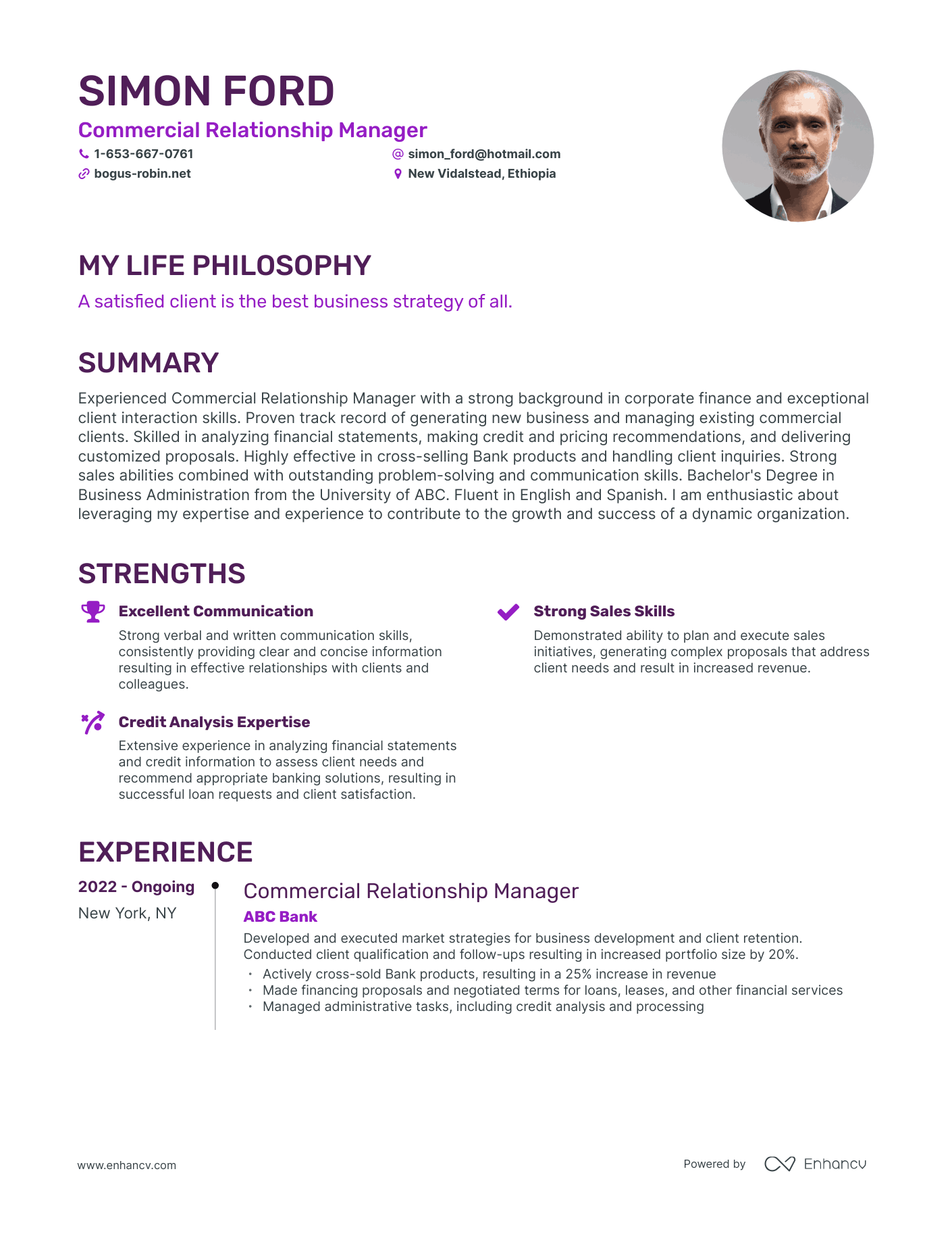 Creative Commercial Relationship Manager Resume Example
