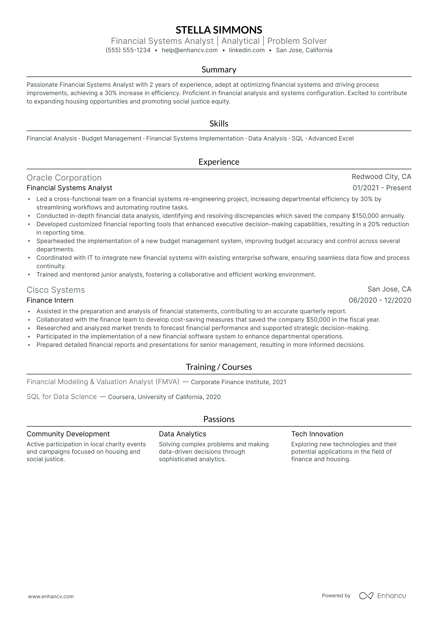 Financial Systems Analyst resume example