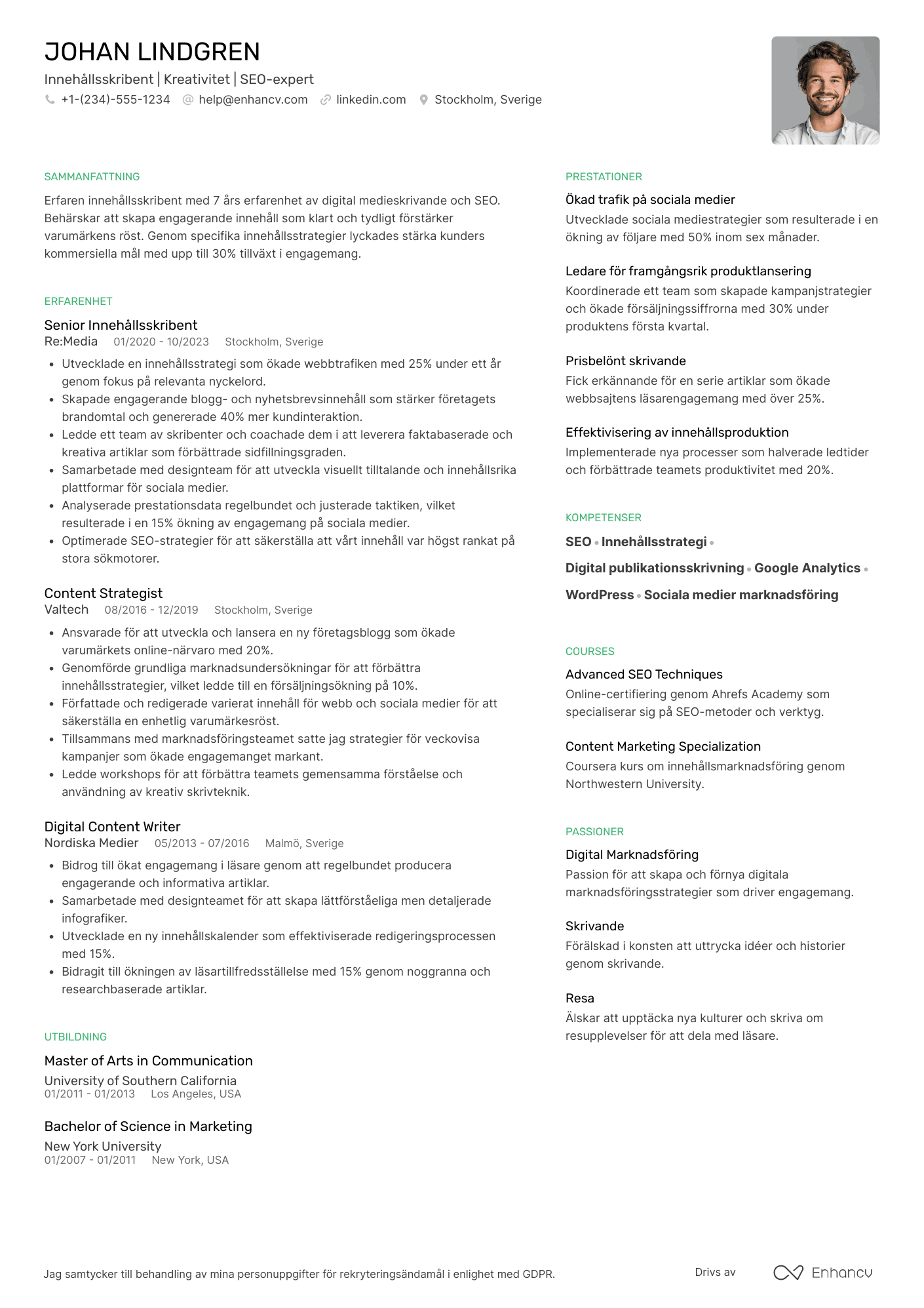 Innehållsskribent CV