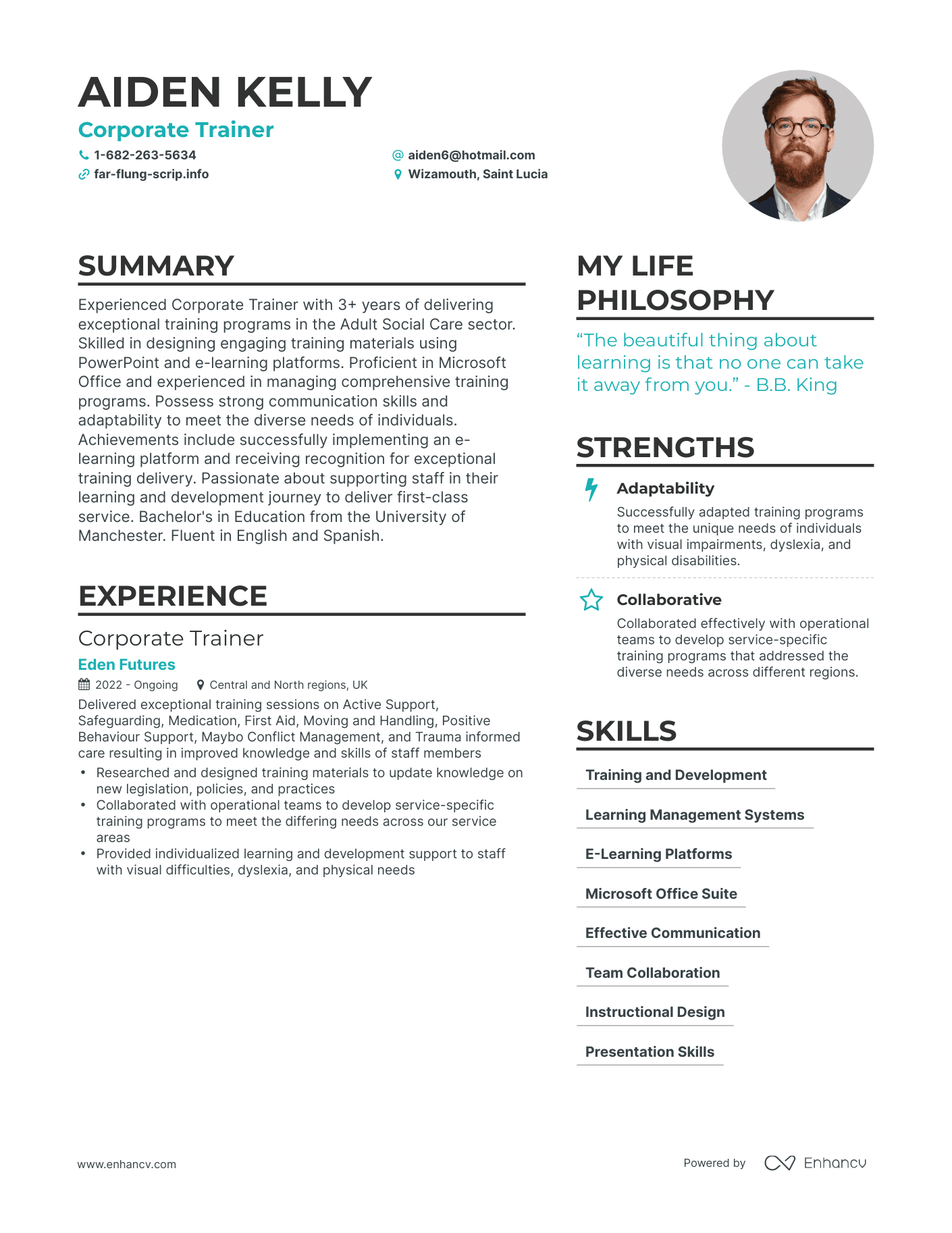 Modern Corporate Trainer Resume Example