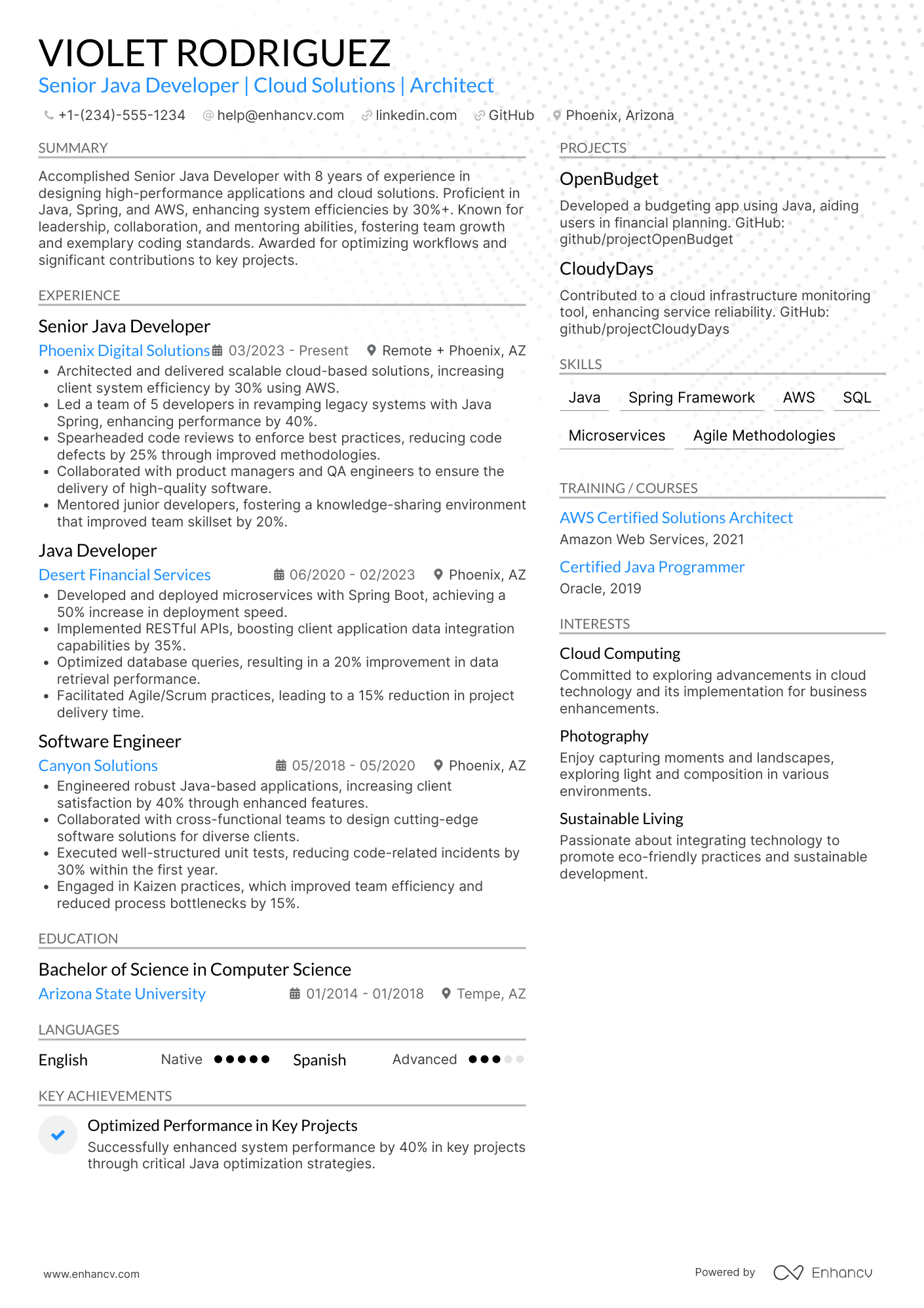 Senior Java Developer resume example