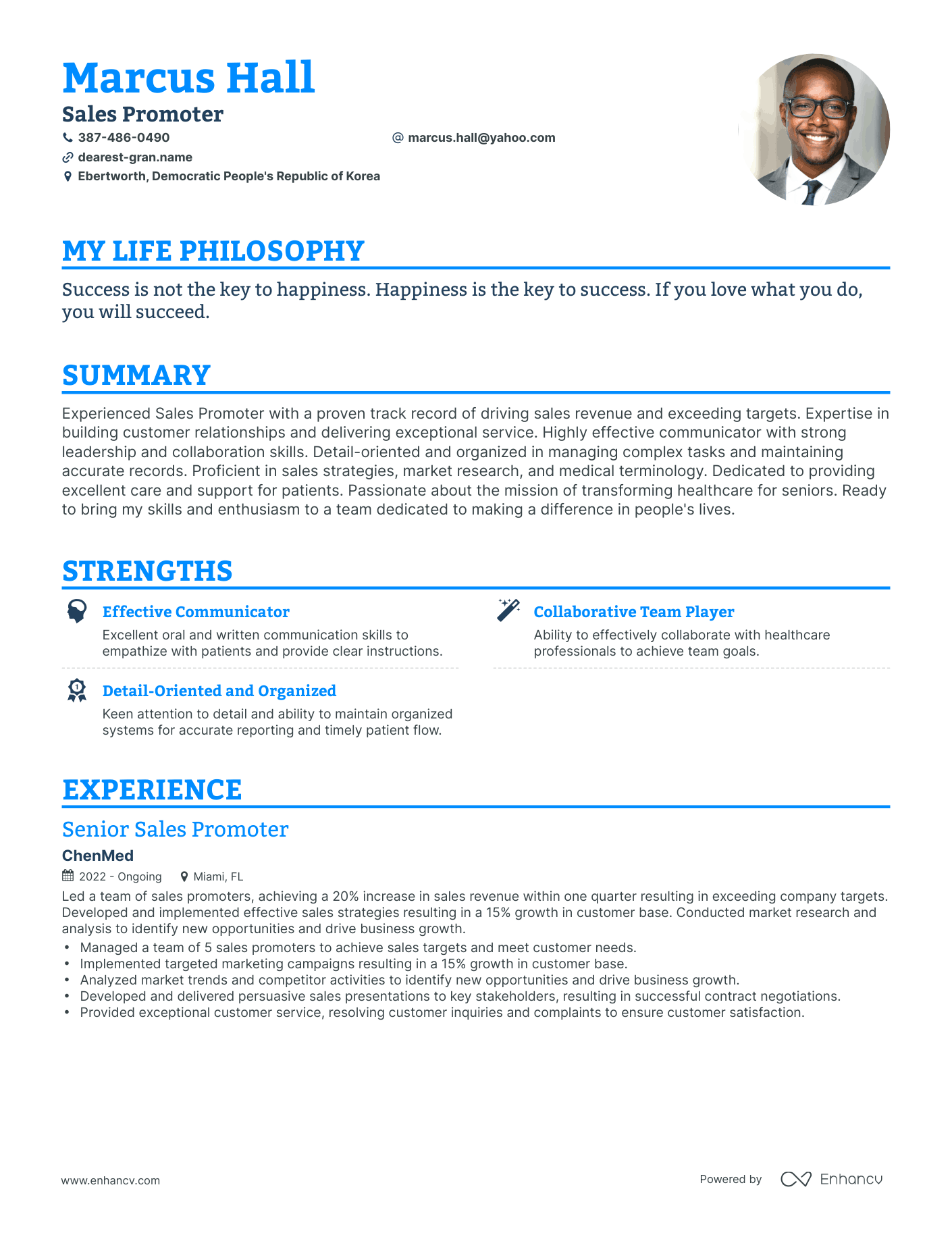 Creative Sales Promoter Resume Example