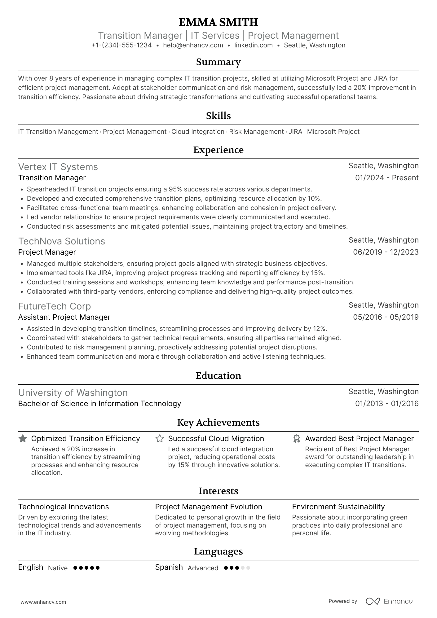 Transition Manager resume example