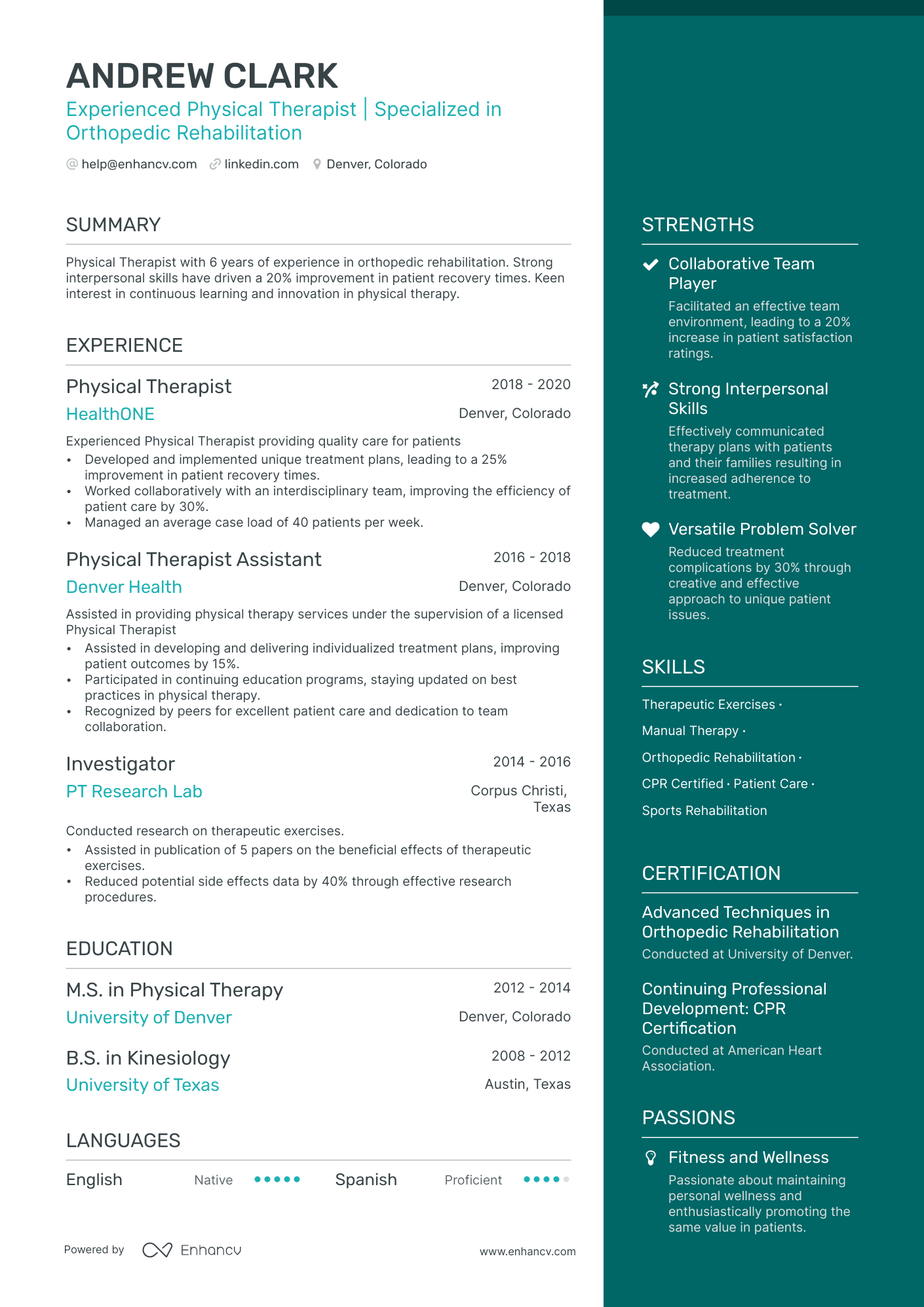 Physical Therapist Assistant resume example