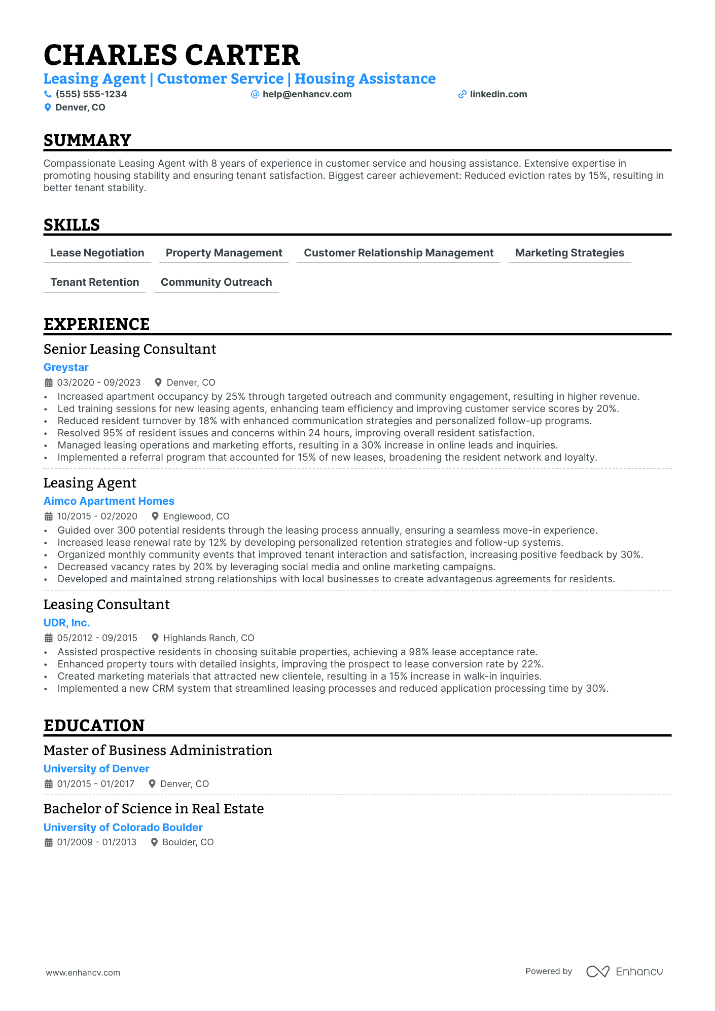 Junior Leasing Agent resume example