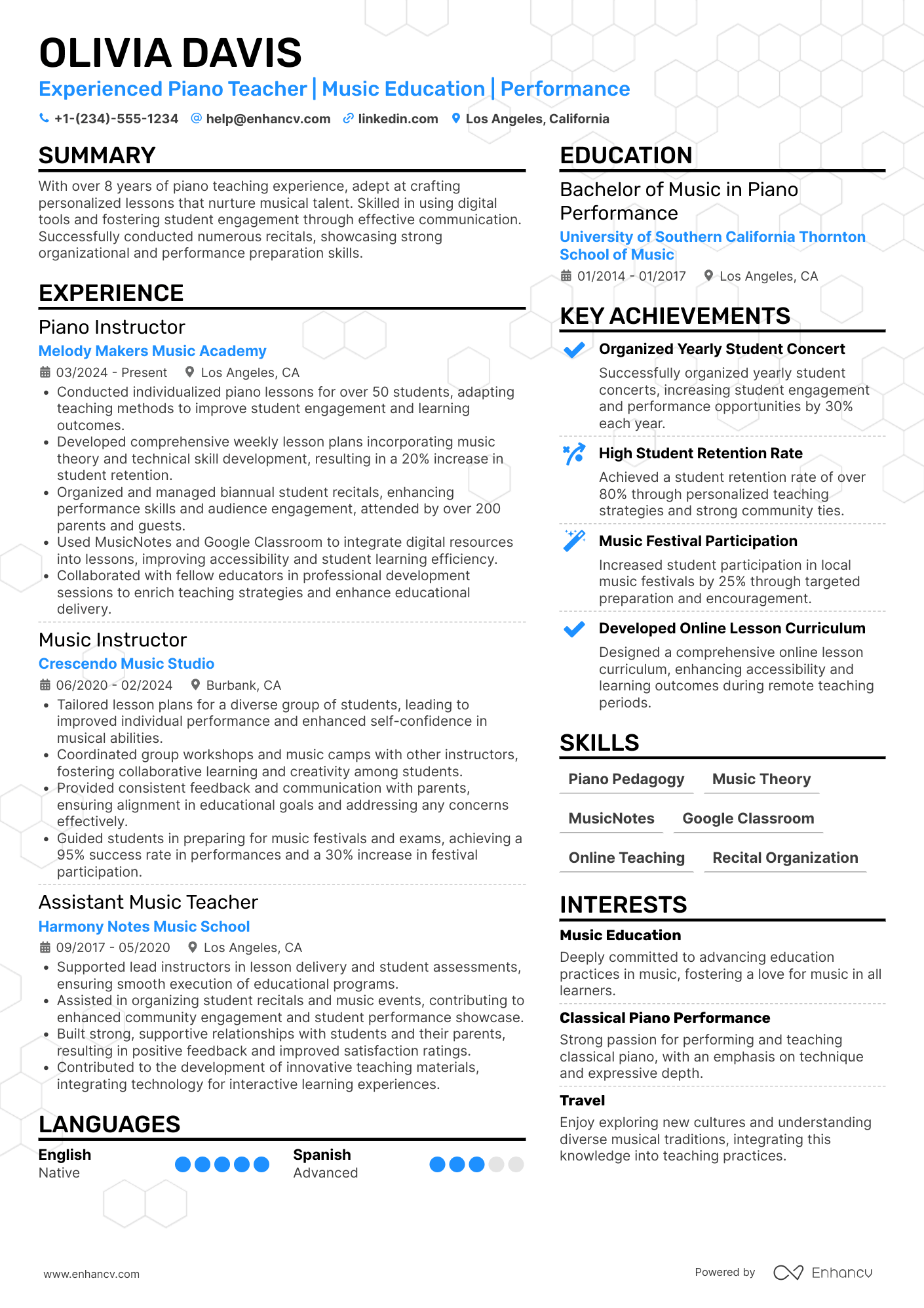 Piano Teacher resume example
