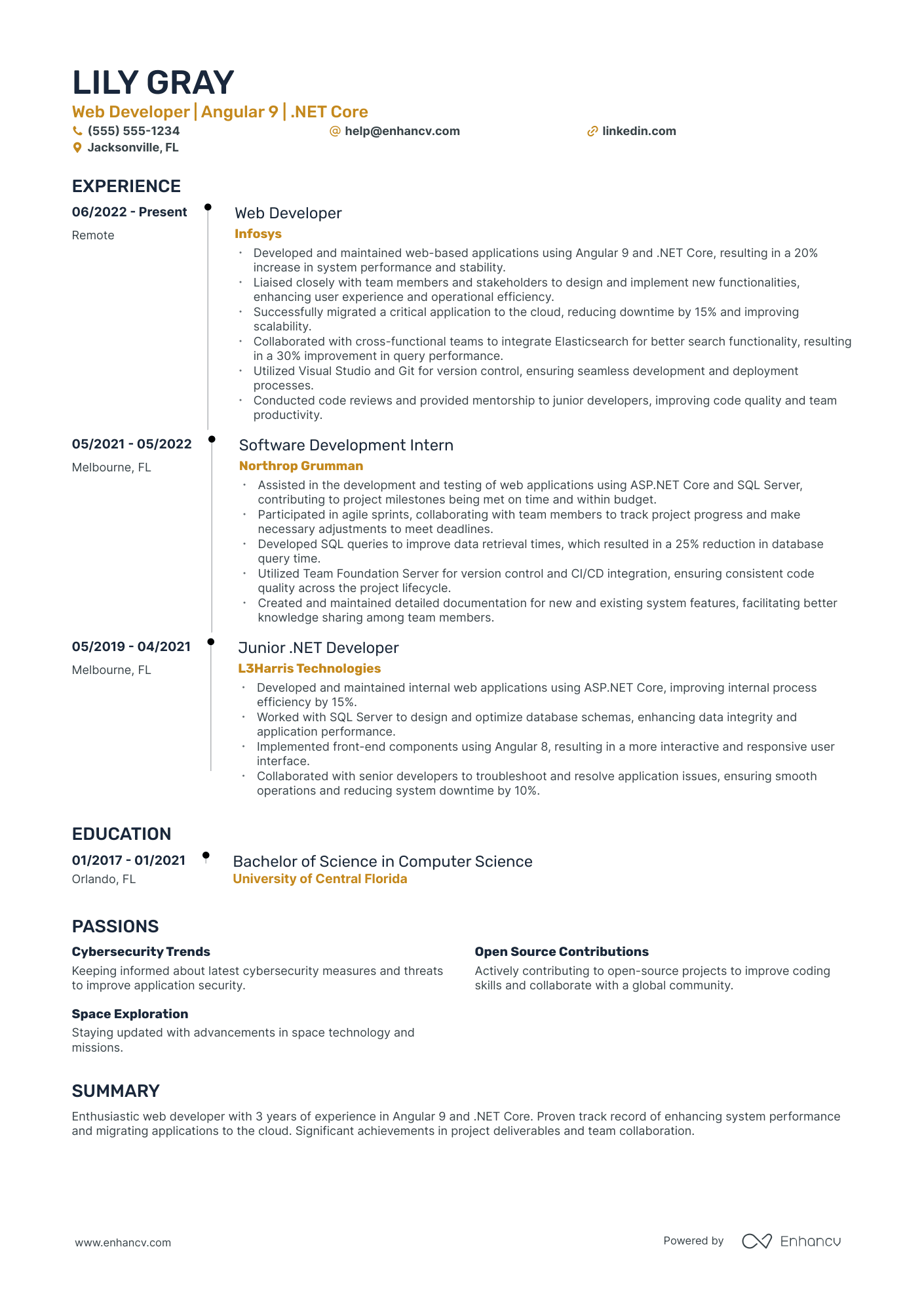 Full Stack Web Developer resume example