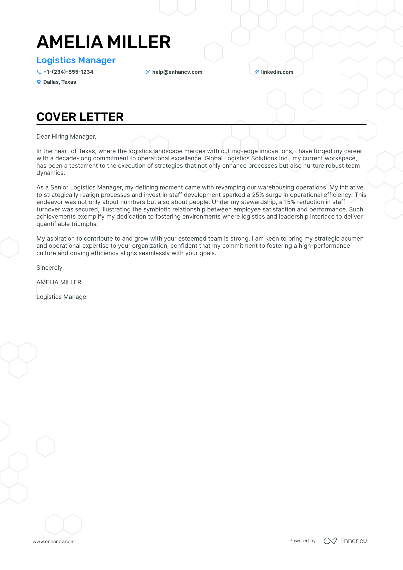 Logistic Manager cover letter