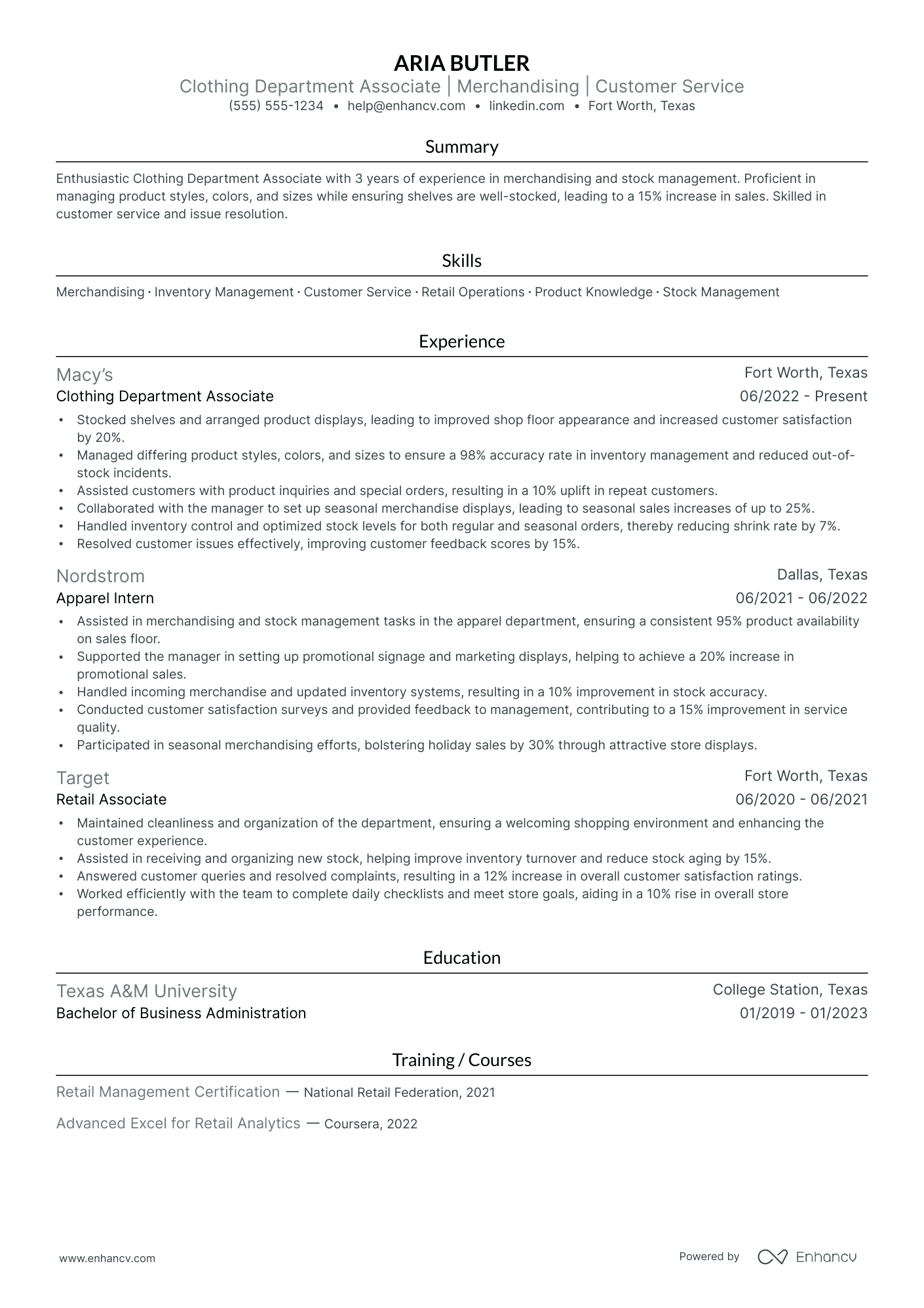 Clothing Sales Associate Resume Example Resume Example