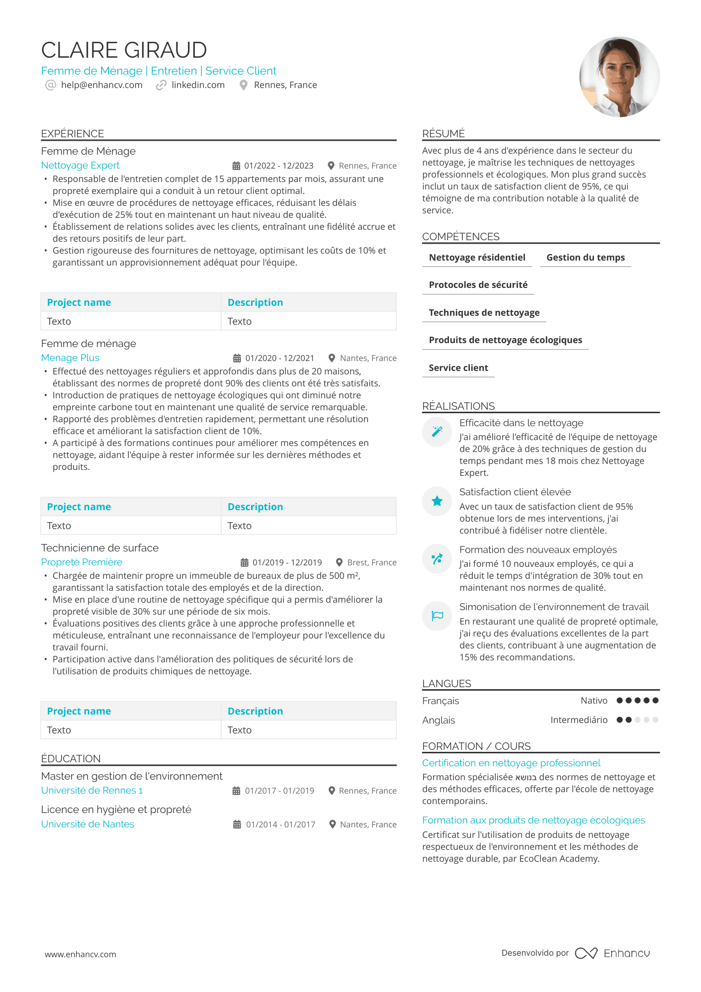 femme de menage CV