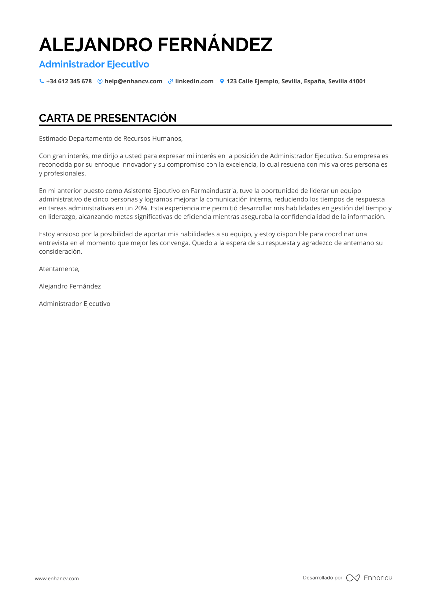 Asistente Administrativo Carta de presentación