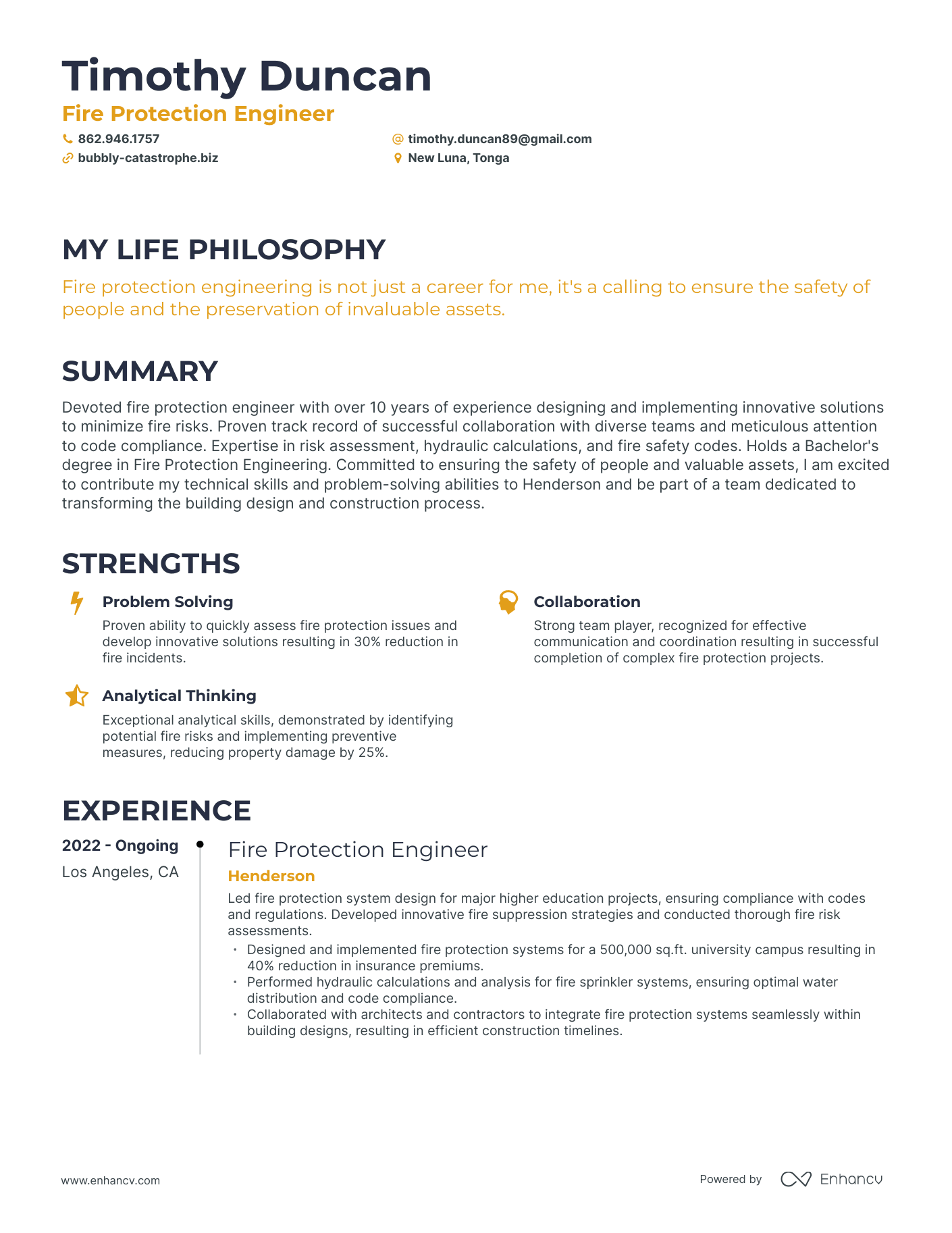 Creative Fire Protection Engineer Resume Example