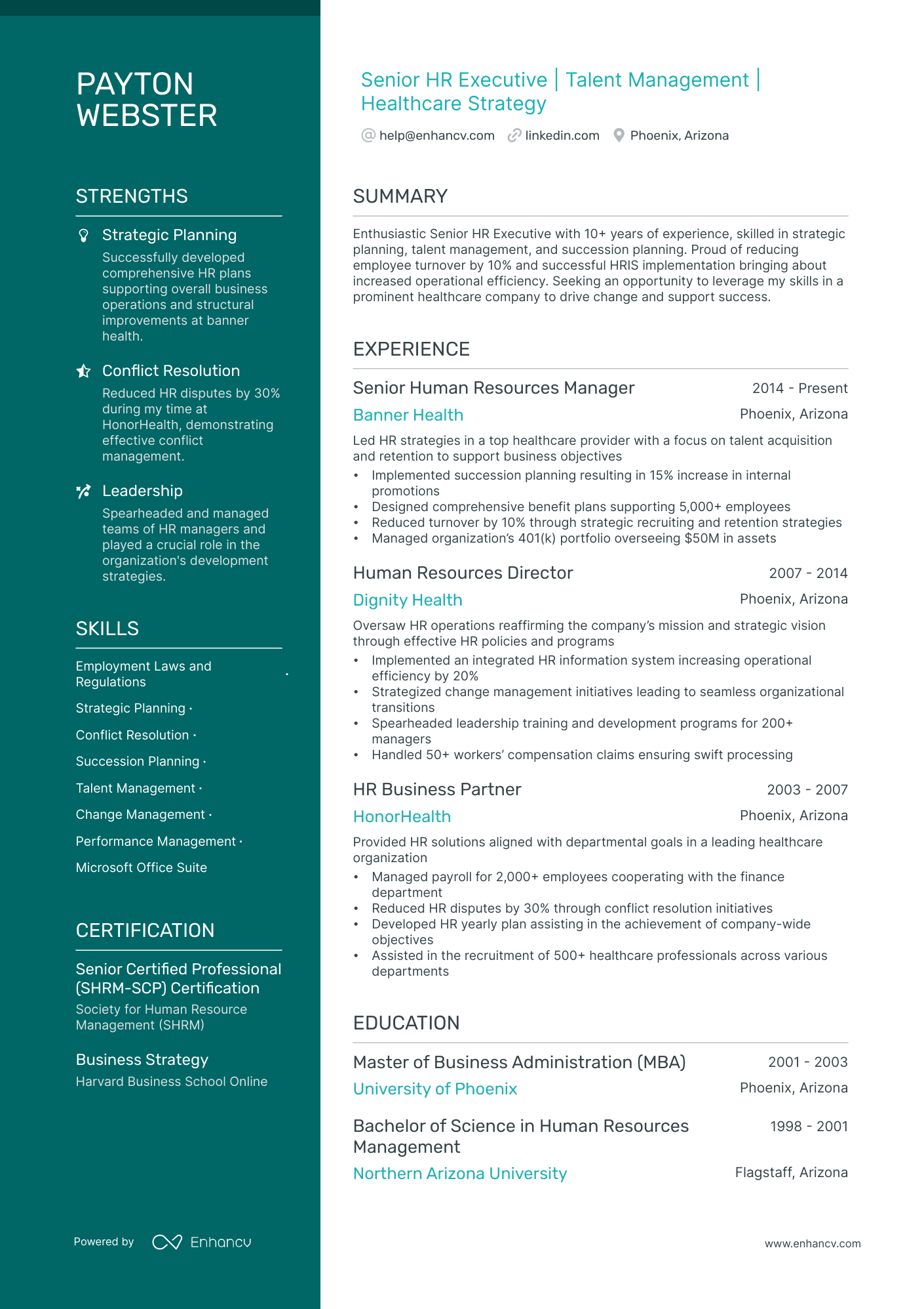 Chief Human Resources Officer resume example