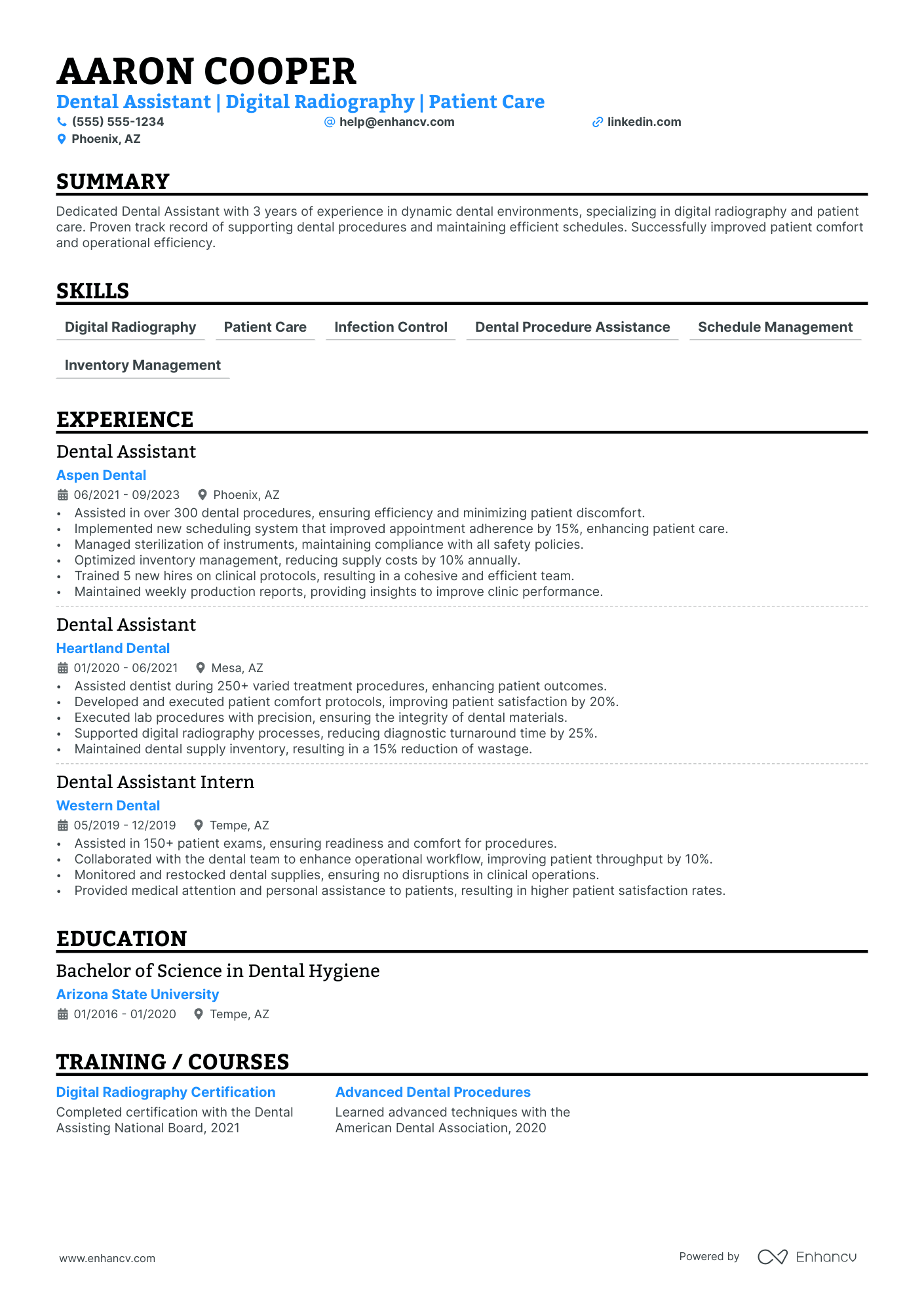 Traveling Dental Assistant resume example