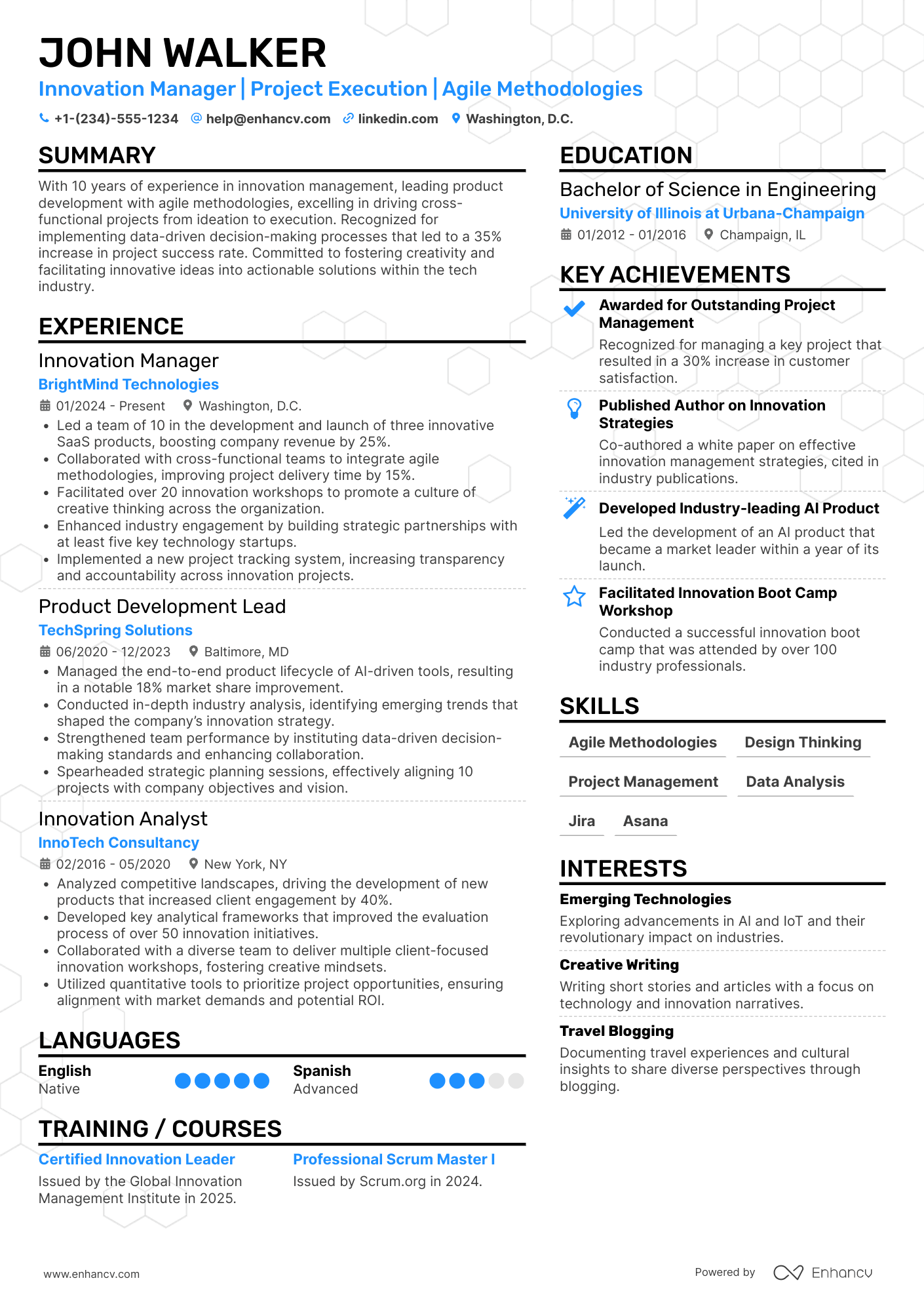 Innovation Manager resume example