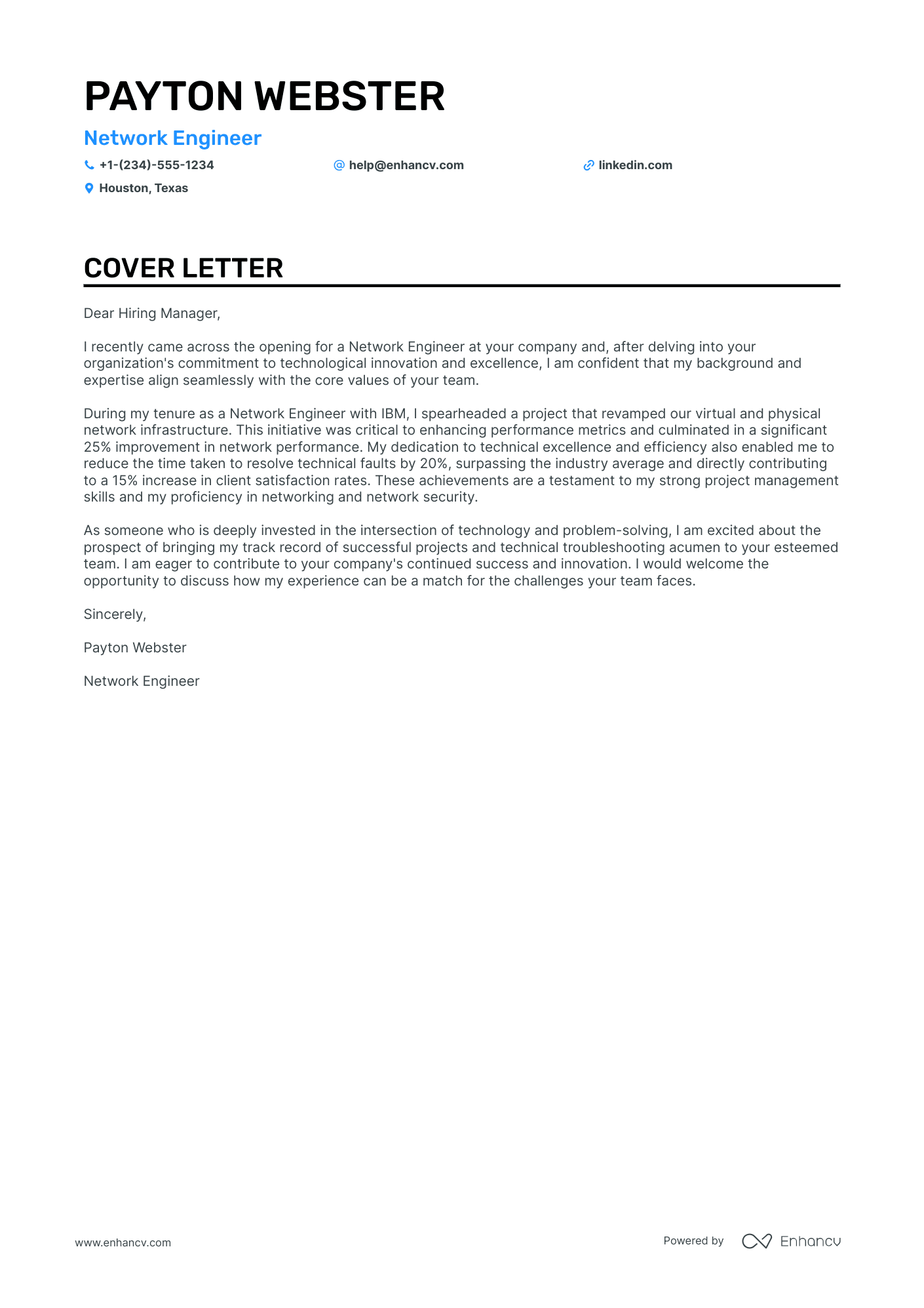 Junior Network Engineer cover letter