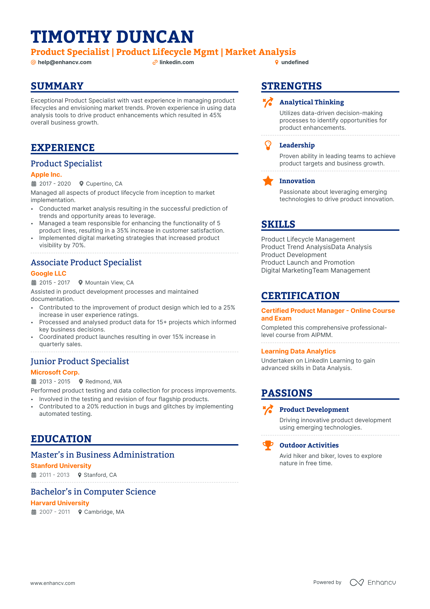 Product Specialist resume example