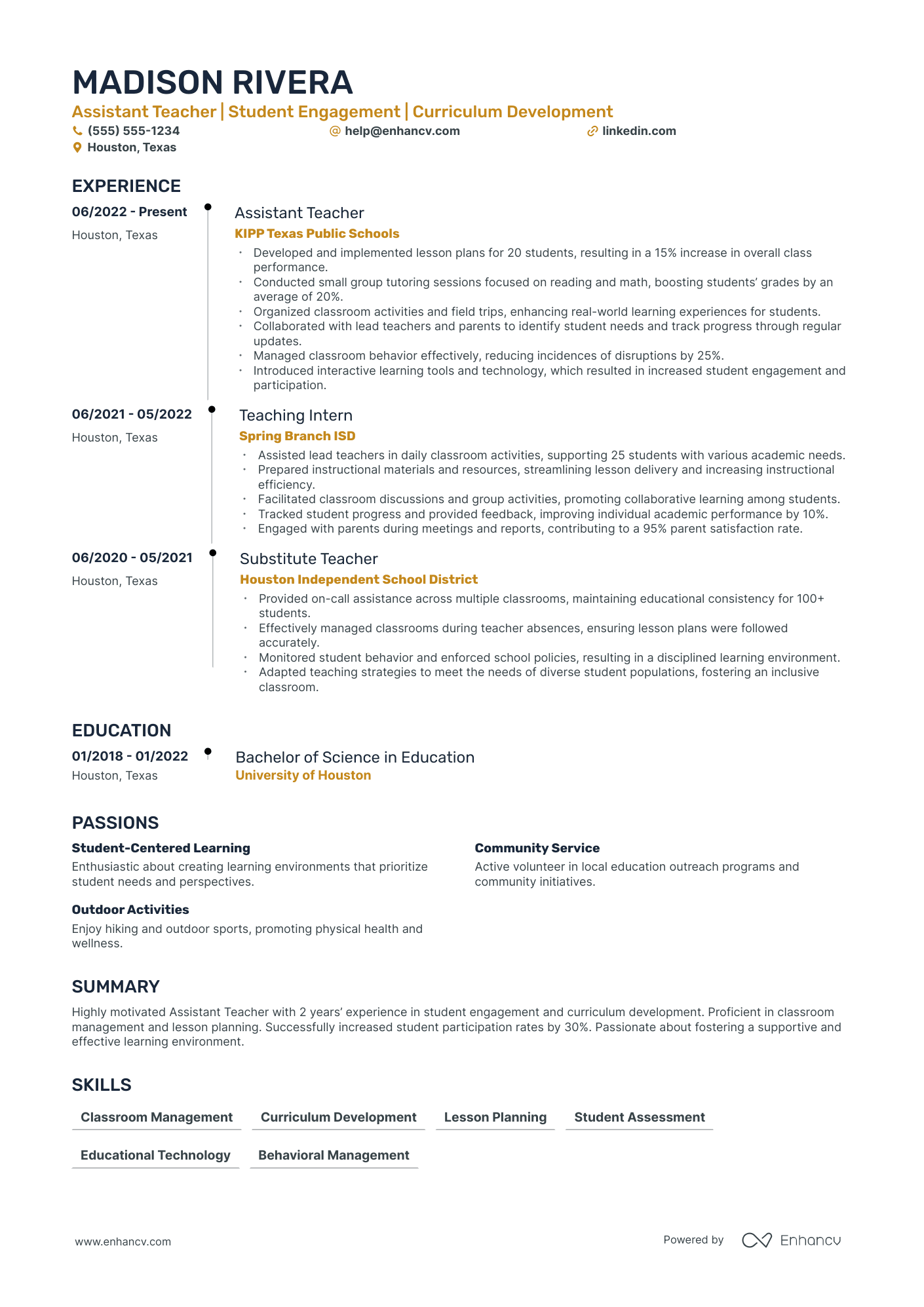 Montessori Teacher Assistant resume example