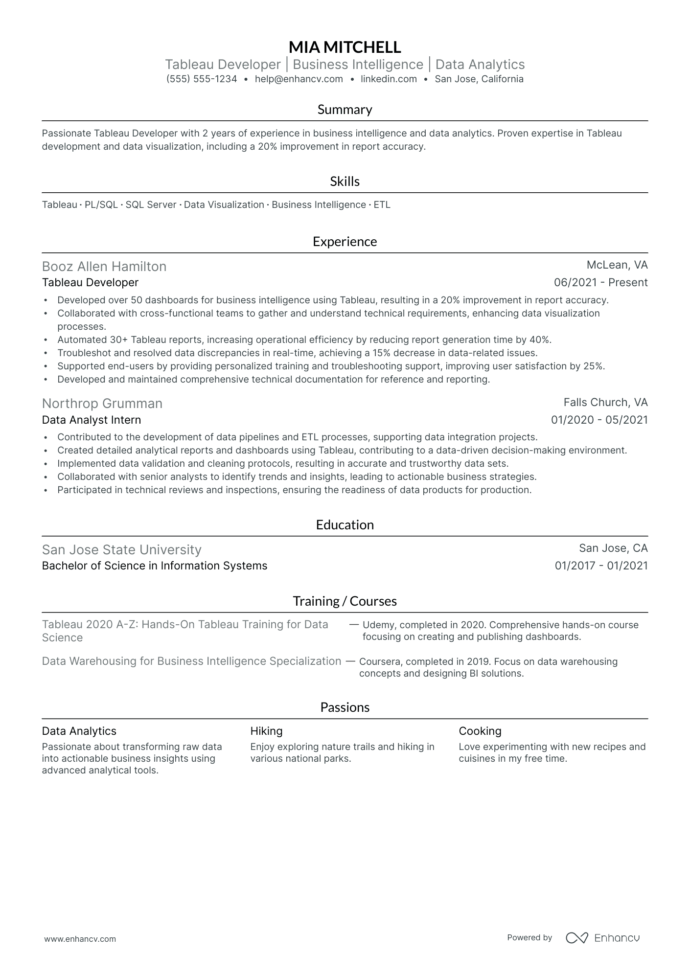 Tableau Developer Resume Example Resume Example