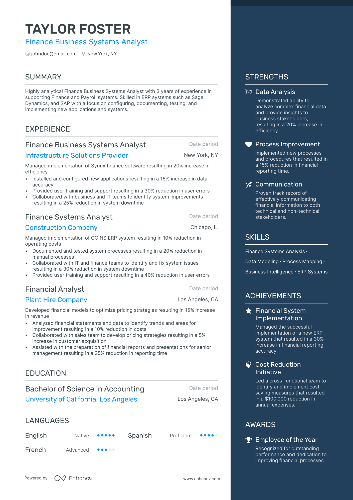 finance business analyst resume example