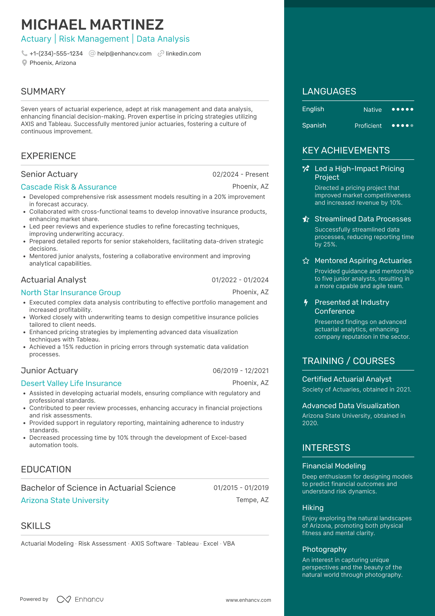 Actuary resume example