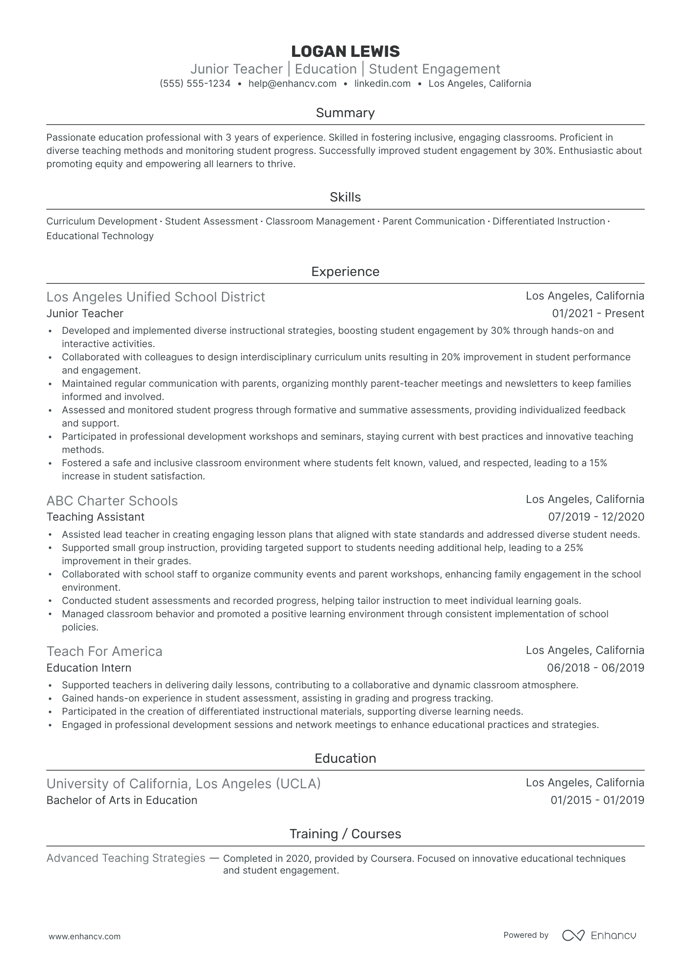 Computer Science Teacher resume example