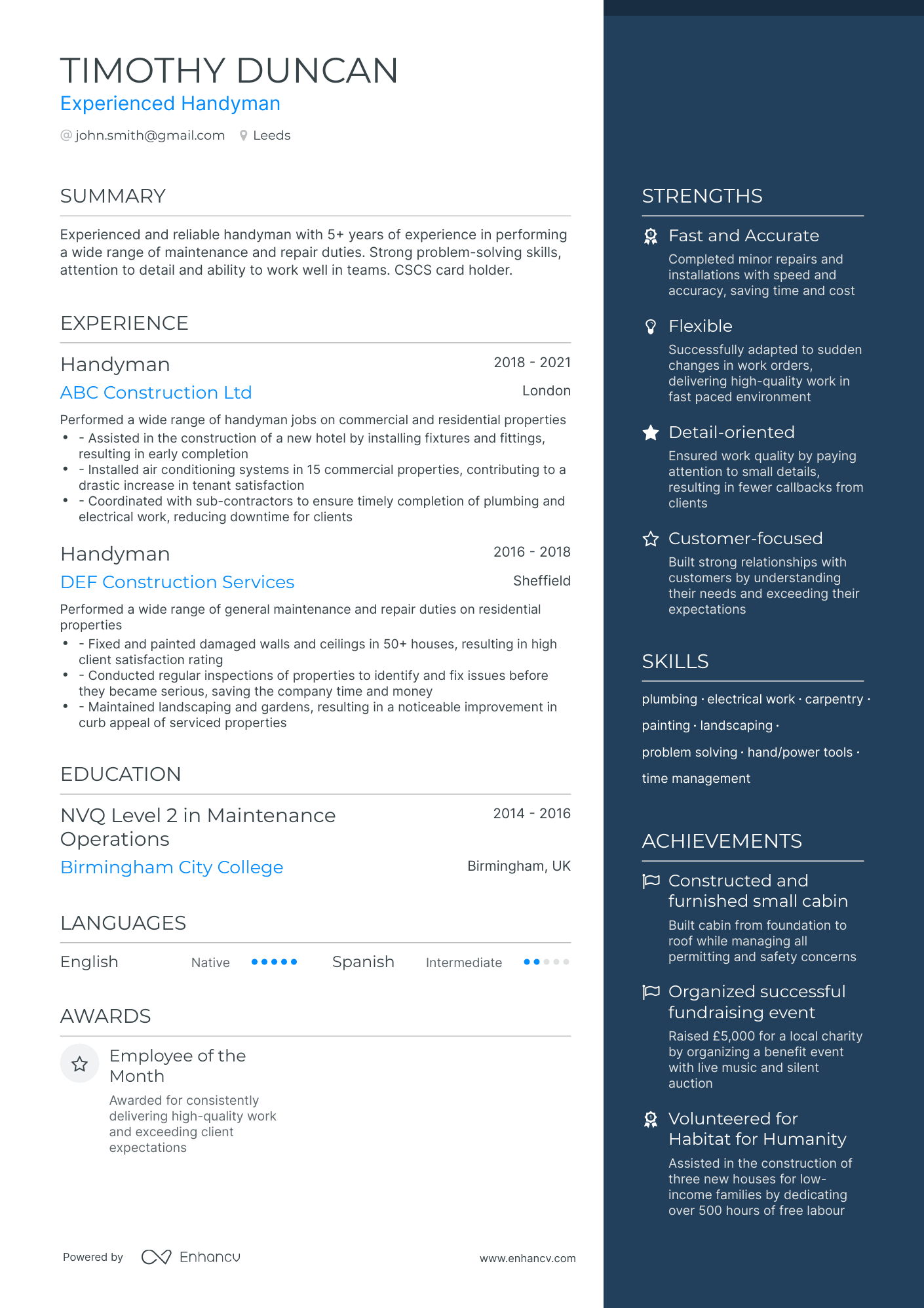 3 Handyman CV Examples for 2023