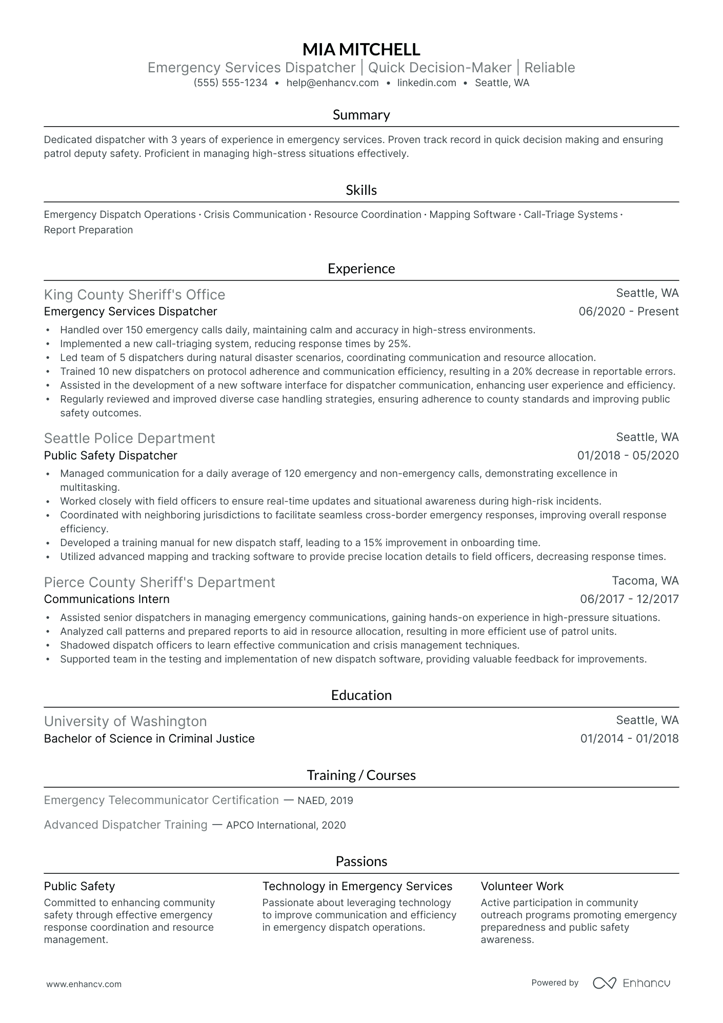 Emergency Services Dispatcher resume example