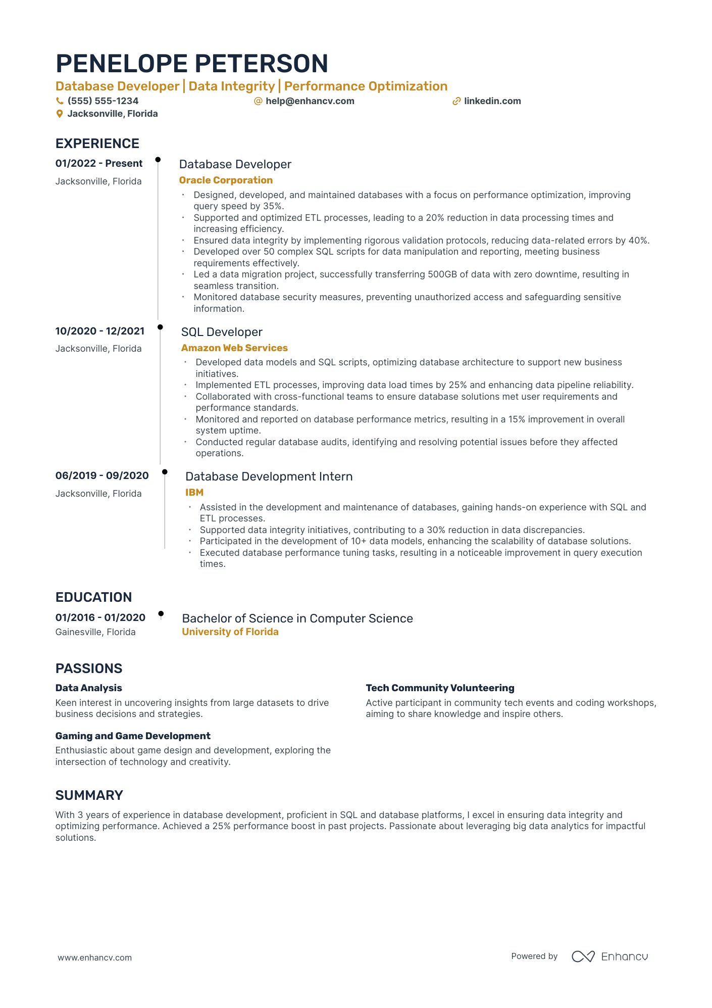 Data Warehouse Developer resume example