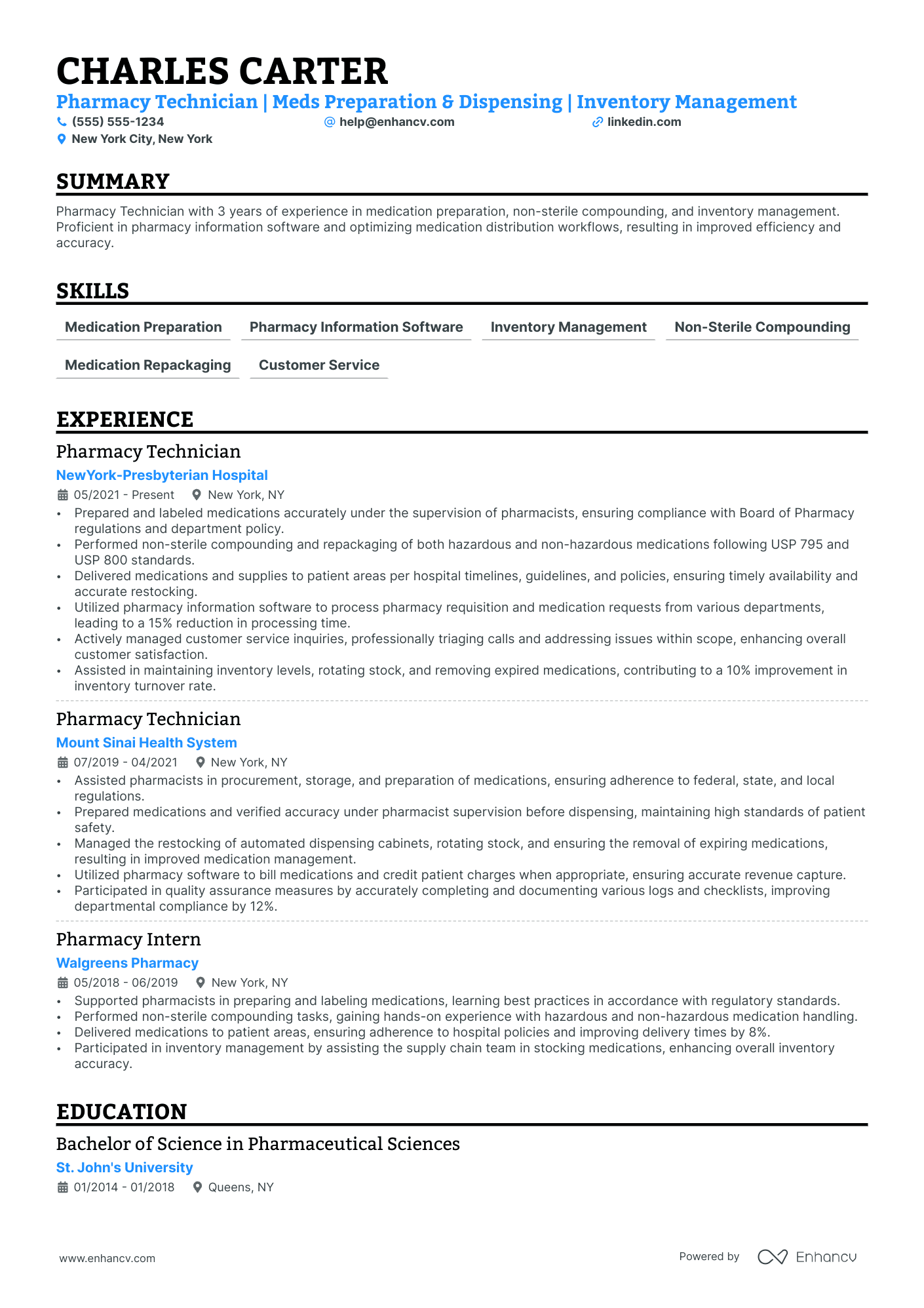 Pharmacy Tech Trainer resume example