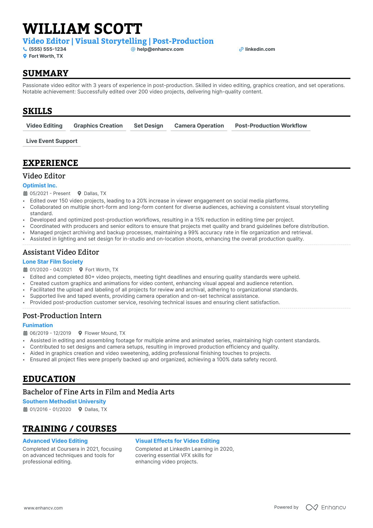 Broadcast Video Editor resume example