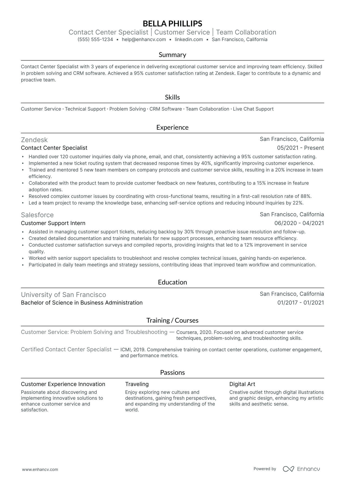 Call Center Inbound resume example